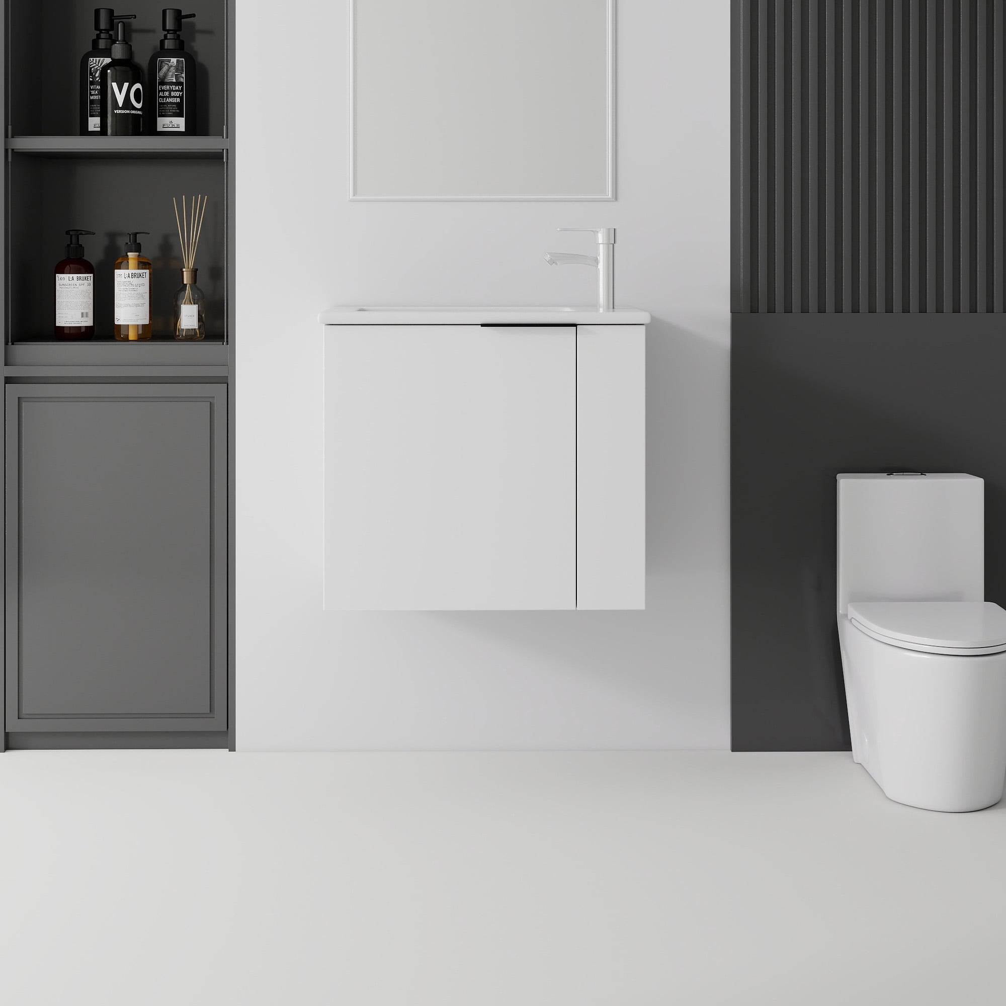 Leumius 22" Floating Bathroom Vanity with Ceramic Sink & Soft-Close Doors,Wall-Mounted Vanity for Small Space,Bathroom,White