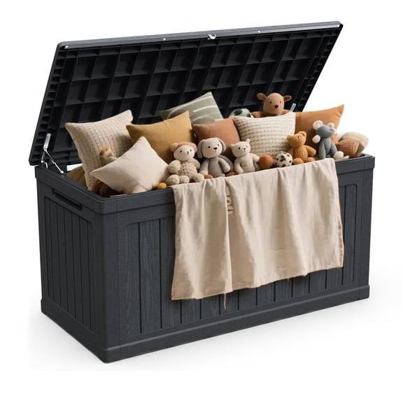 Leumius 230 Gallon Large Outdoor Deck Box, Lockable Waterproof Outdoor Storage Boxes For Garden Tools,Tools Storage and Sports/Pools Equipment,Black