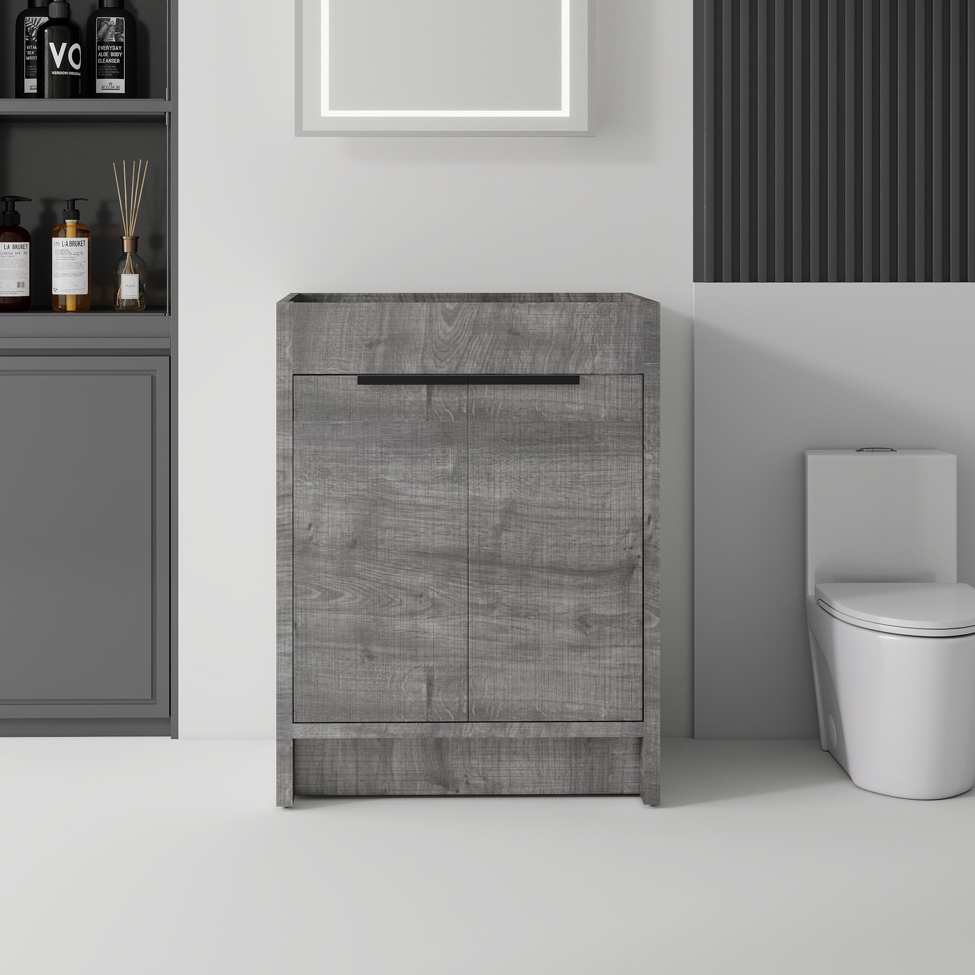 Leumius 24" Bathroom Vanity Cabinet with Soft-Close Double Doors,Freestanding Bathroom Vanity,Spacious Interior Storage,Cabinet Only,Grey