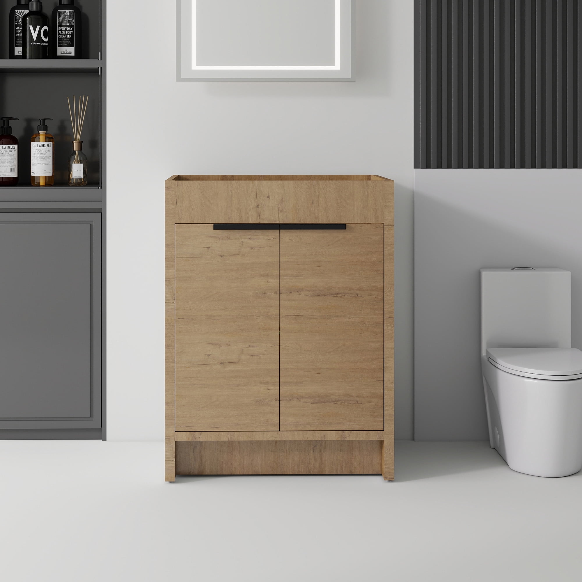 Leumius 24" Bathroom Vanity Cabinet with Soft-Close Double Doors,Freestanding Bathroom Vanity,Spacious Interior Storage,Cabinet Only,Oak