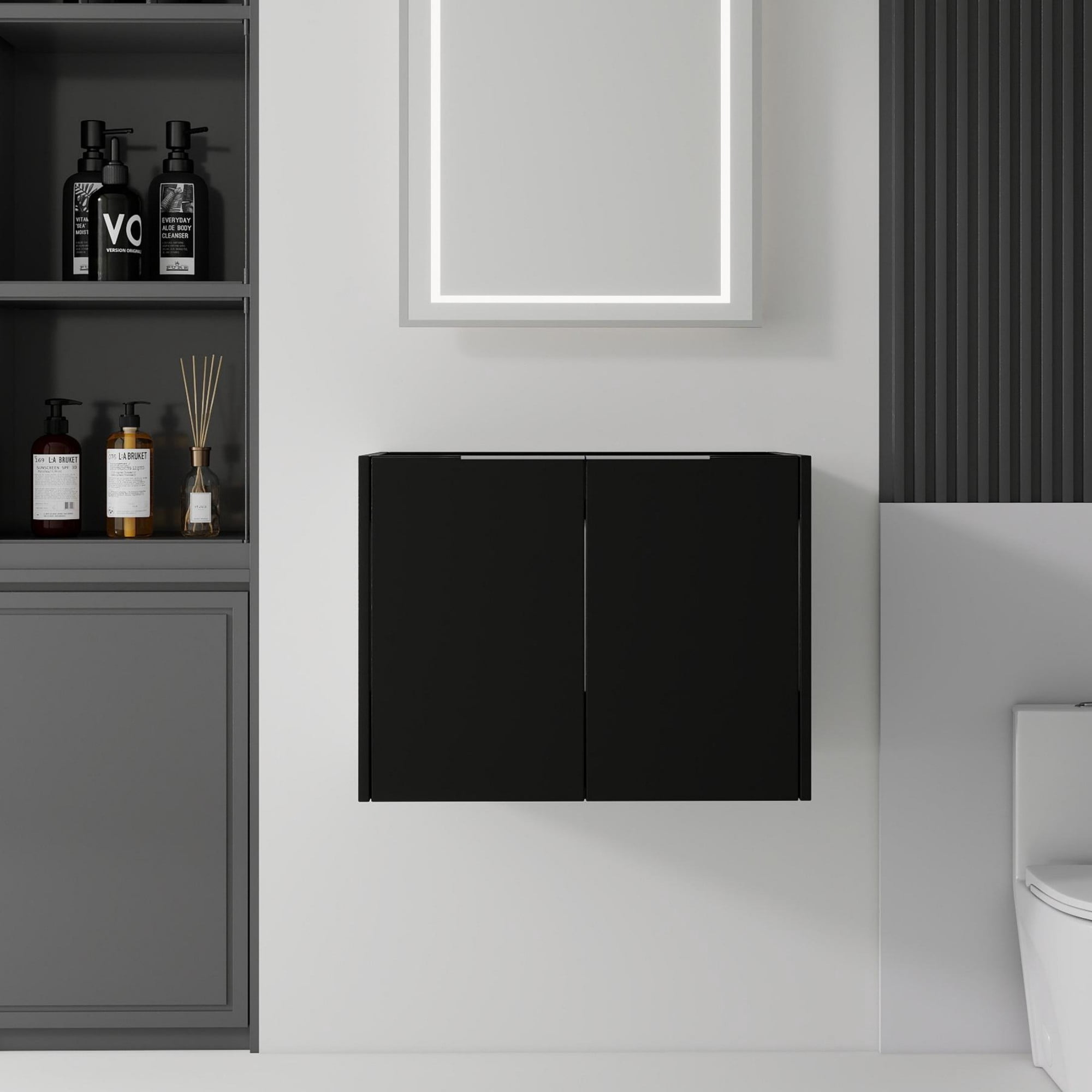 Leumius 24" Floating Bathroom Vanity Cabinet,Soft-Close Double Doors,Wall-Mounted,Cabinet Only,Black
