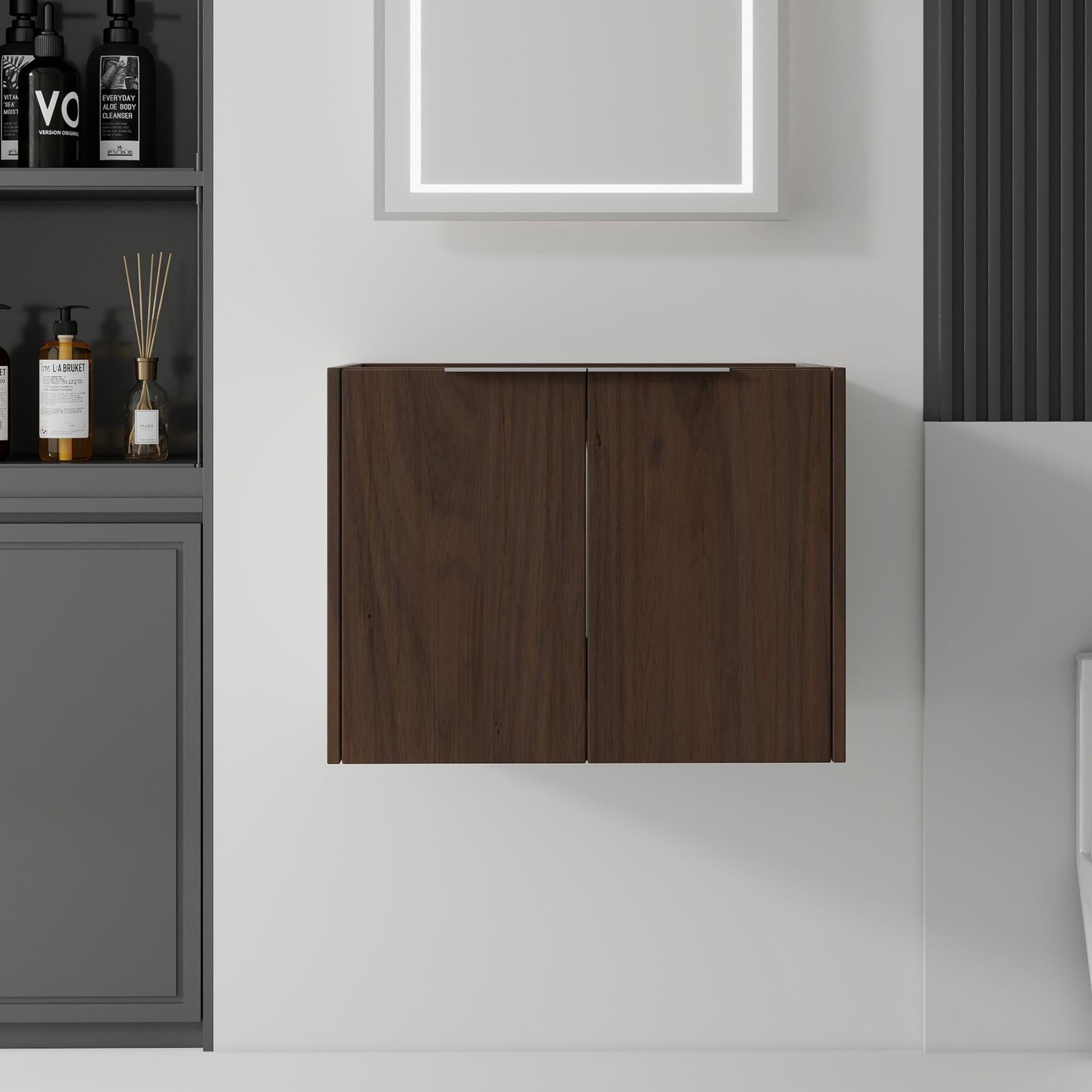 Leumius 24" Floating Bathroom Vanity Cabinet,Soft-Close Double Doors,Wall-Mounted,Cabinet Only,Brown