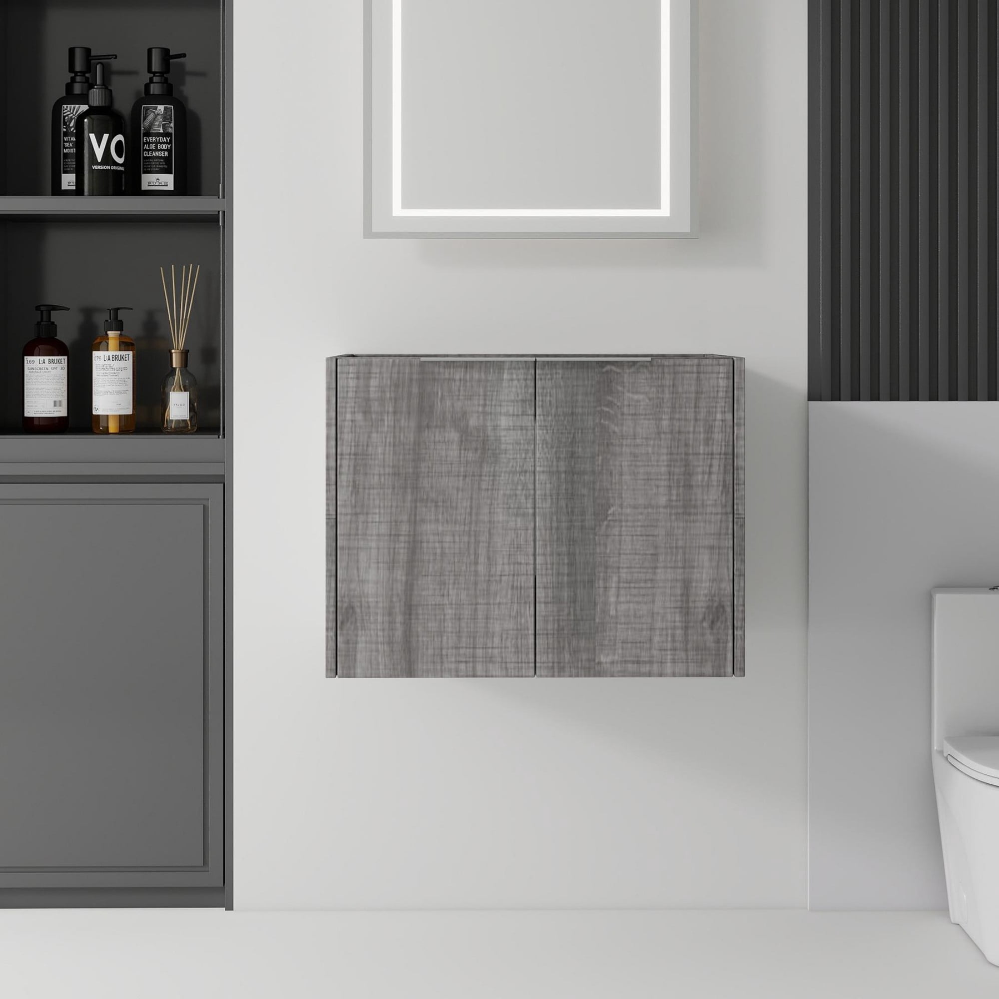 Leumius 24" Floating Bathroom Vanity Cabinet,Soft-Close Double Doors,Wall-Mounted,Cabinet Only,Grey