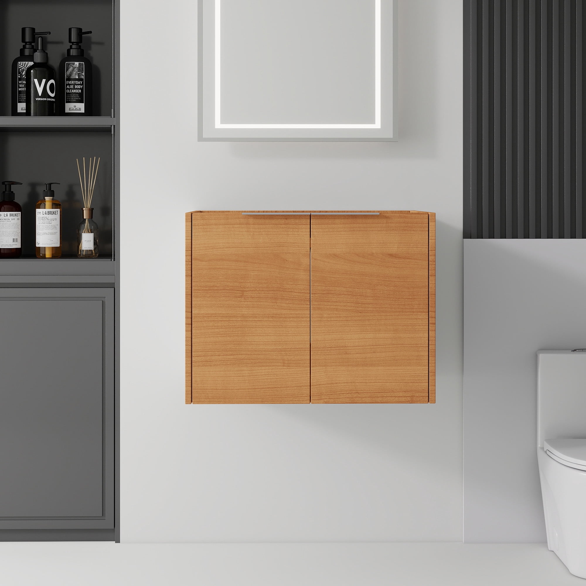 Leumius 24" Floating Bathroom Vanity Cabinet,Soft-Close Double Doors,Wall-Mounted,Cabinet Only,Oak