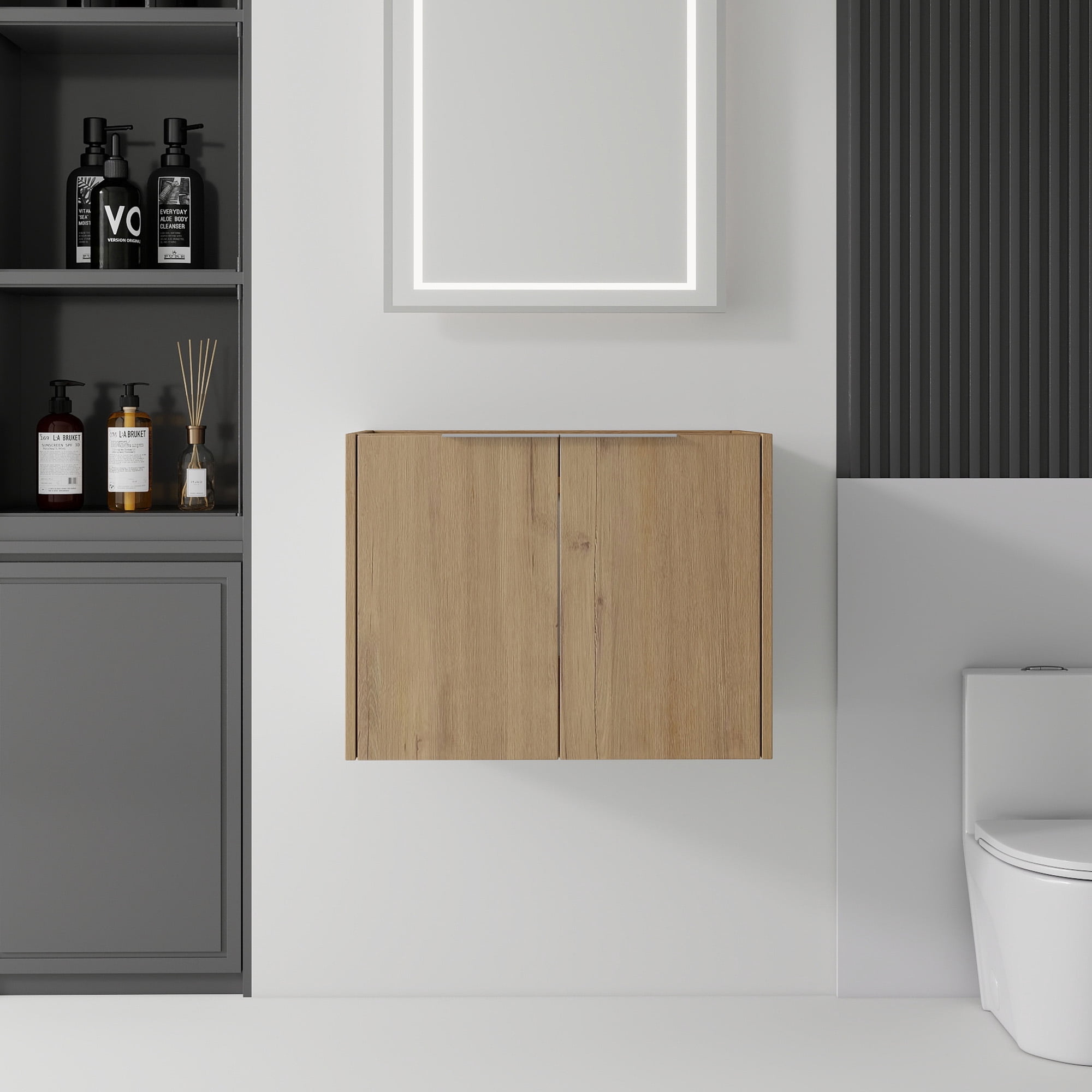 Leumius 24" Floating Bathroom Vanity Cabinet,Soft-Close Double Doors,Wall-Mounted,Cabinet Only,Oak