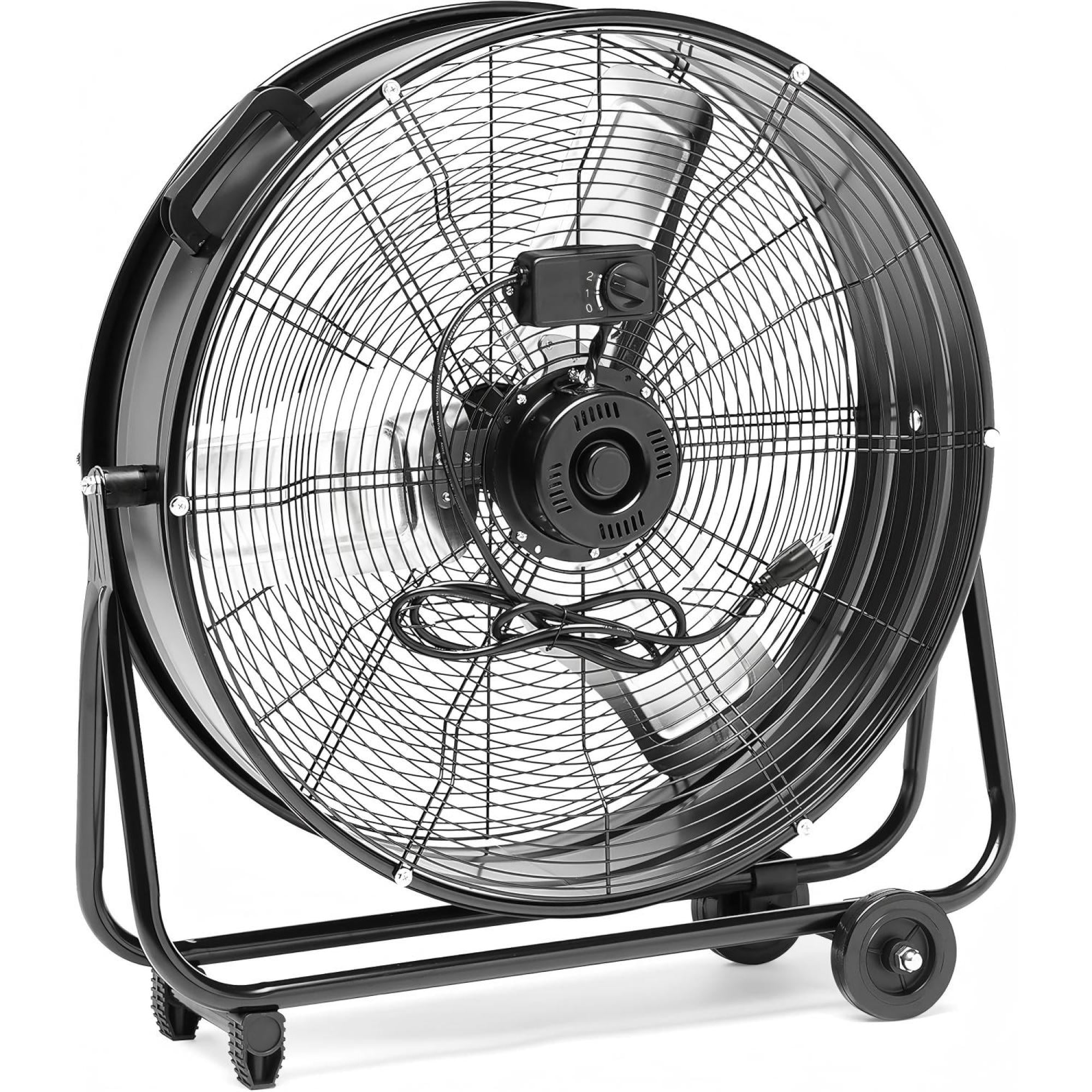 Leumius 24 Inch Heavy Duty Industrial Drum Fan, 2-Speed High Velocity All-Metal Shop Fan with Aluminum Blades, Mobile Tilt Floor Fan for Garage, Workshop, Warehouse & Factory