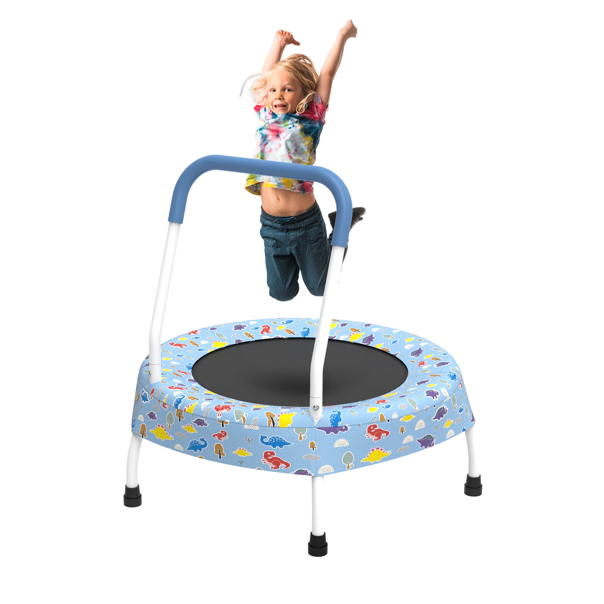 Leumius 28inch Mini Trampoline with Handle for Kids,Indoor Outdoor Small Rebounder Trampoline for Boys and Girls,Blue