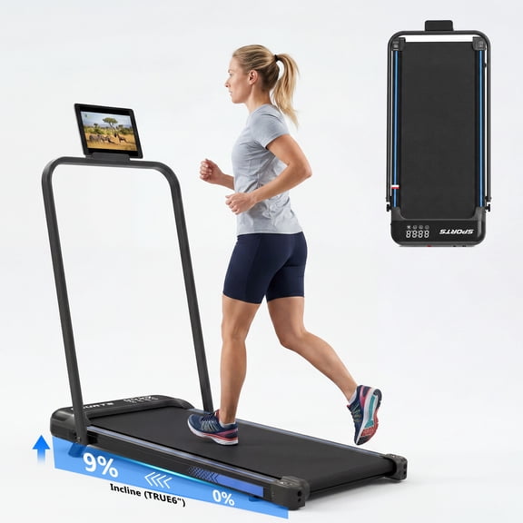 Leumius 3 in 1 Treadmill for Home/Office,Folding Treadmill with Walking Pad and Handle Bar,Portable Treadmill with Remote Control & LED Display,260 Lbs Capacity,Black