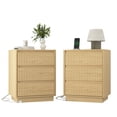 thumbnail image 1 of Leumius 3-Drawer Small Nightstand Set of 2 with Charging Station,Modern Sofa Side Table End Table Wood Storage Cabinet for Living Room,Bedroom,Office,Natural, 1 of 8