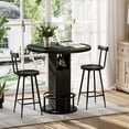 thumbnail image 1 of Leumius 3-Piece Bar Table Set with 2 Stools,31.5" Round Pub Table with Metal Ring Footrest,Space-Saving Dining Set for Kitchen,Living Room,Small Space,Black, 1 of 6