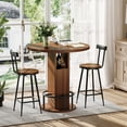 thumbnail image 1 of Leumius 3-Piece Bar Table Set with 2 Stools,31.5" Round Pub Table with Metal Ring Footrest,Space-Saving Dining Set for Kitchen,Living Room,Small Space,Walnut, 1 of 6