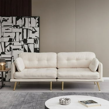 Leumius 3 Seat Sofa Couch with Gold Metal Legs, Linen Fabric Upholstered Loveseat Couches, Beige