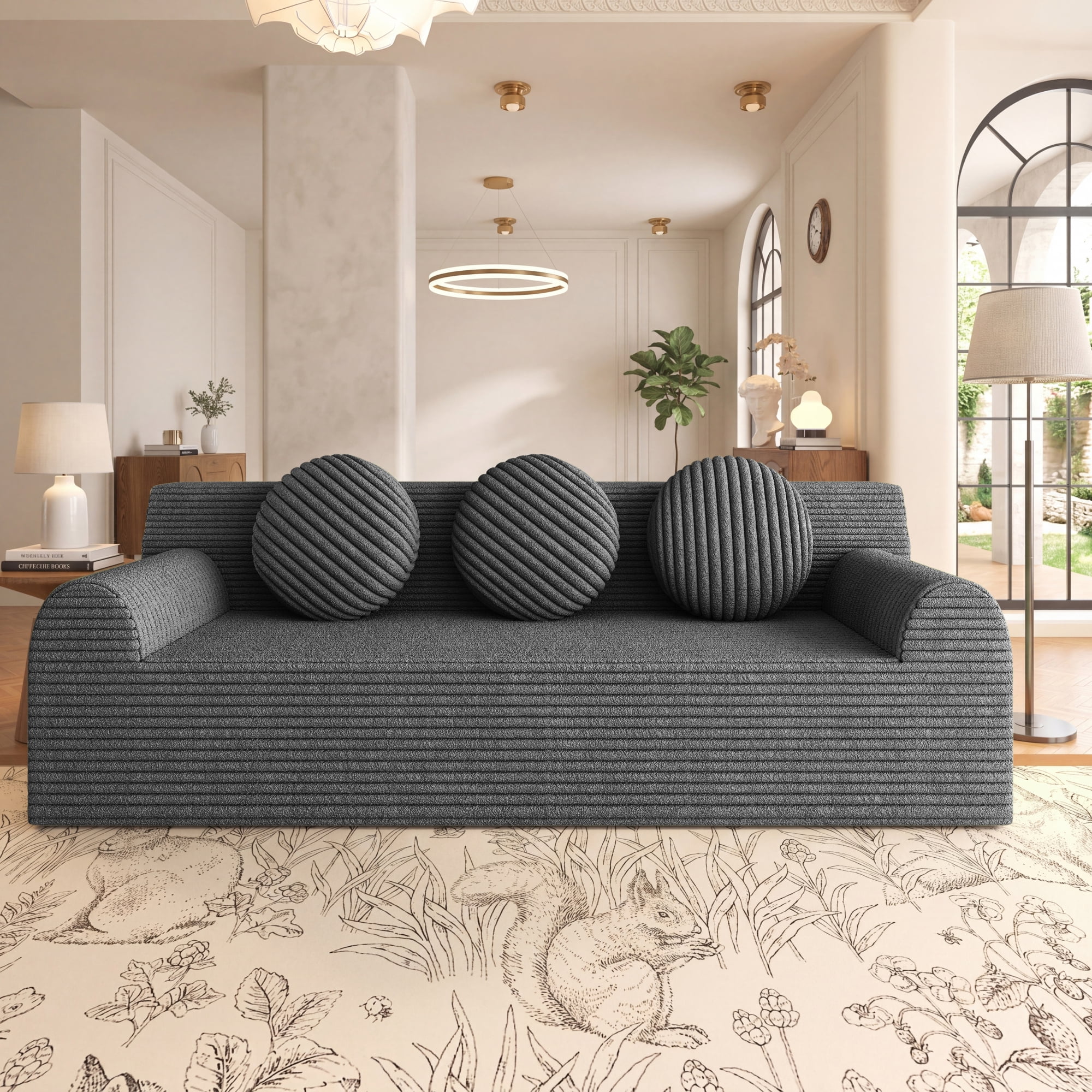 Leumius 3 Setaser Sofa,71" Corduroy Fabric Upholstered Loveseat Couch with Deep Seat for Living room,Bedroom,Apartment,No Assembly Required,Dark Gray