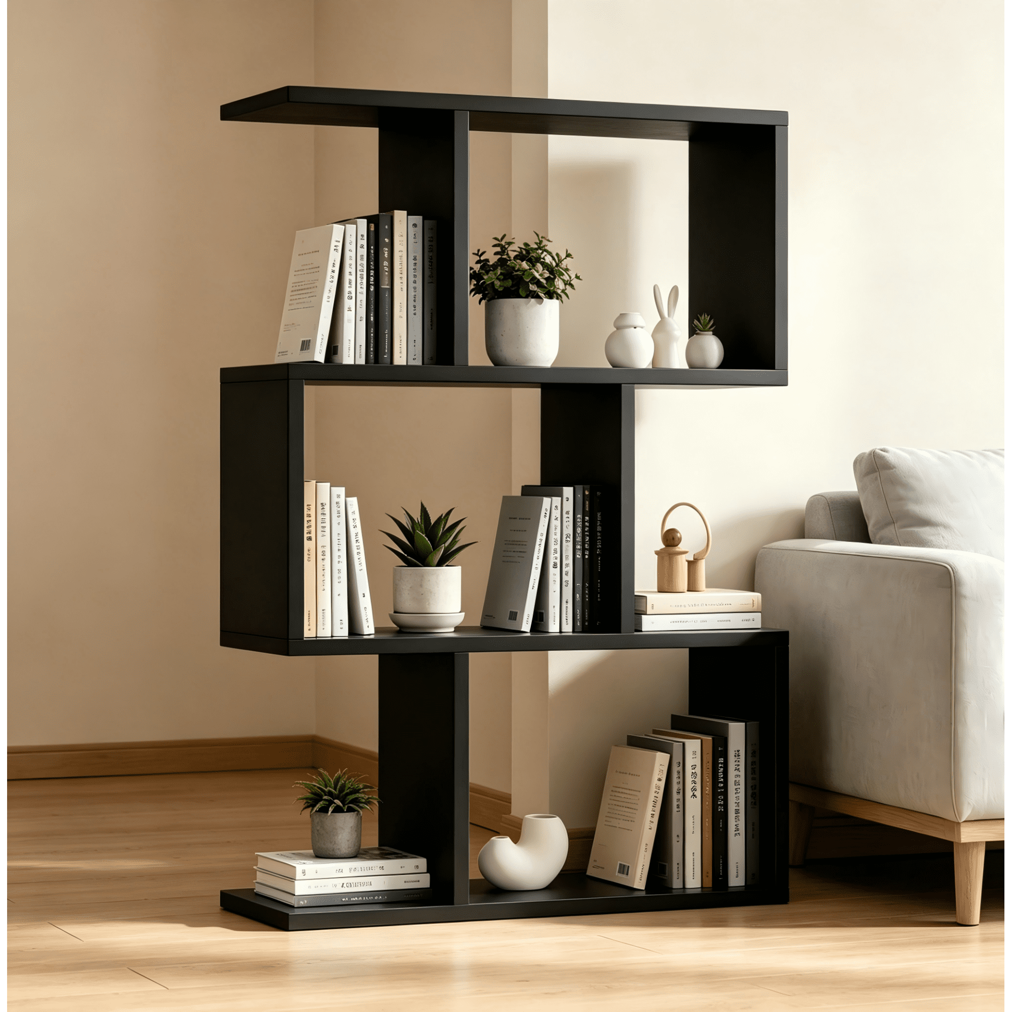 Leumius 3-Shelf Bookcase,Freestanding Book Shelf, Home Office Bookcase, Storage Shelving Unit for Bedroom, Living Room,Black