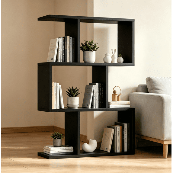 Leumius 3-Tier Bookshelf,Modern Simple Storage Rack for Books/Décor for Bedroom,Living Room,Black