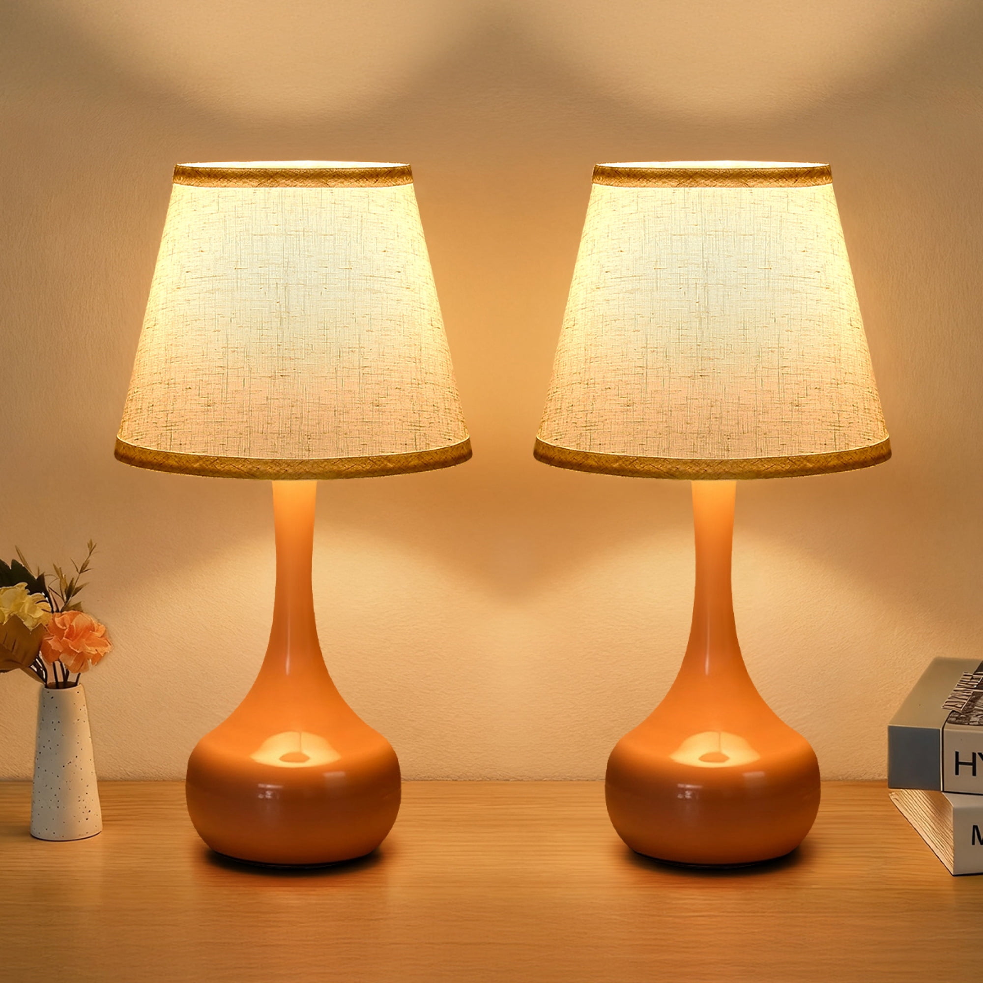 Leumius 3-Way Dimmable Set of 2 Small Bedside Lamps for Night Stands, Black LED Desk Lamps for Kids Room,Office,Living Room, End Table Pink
