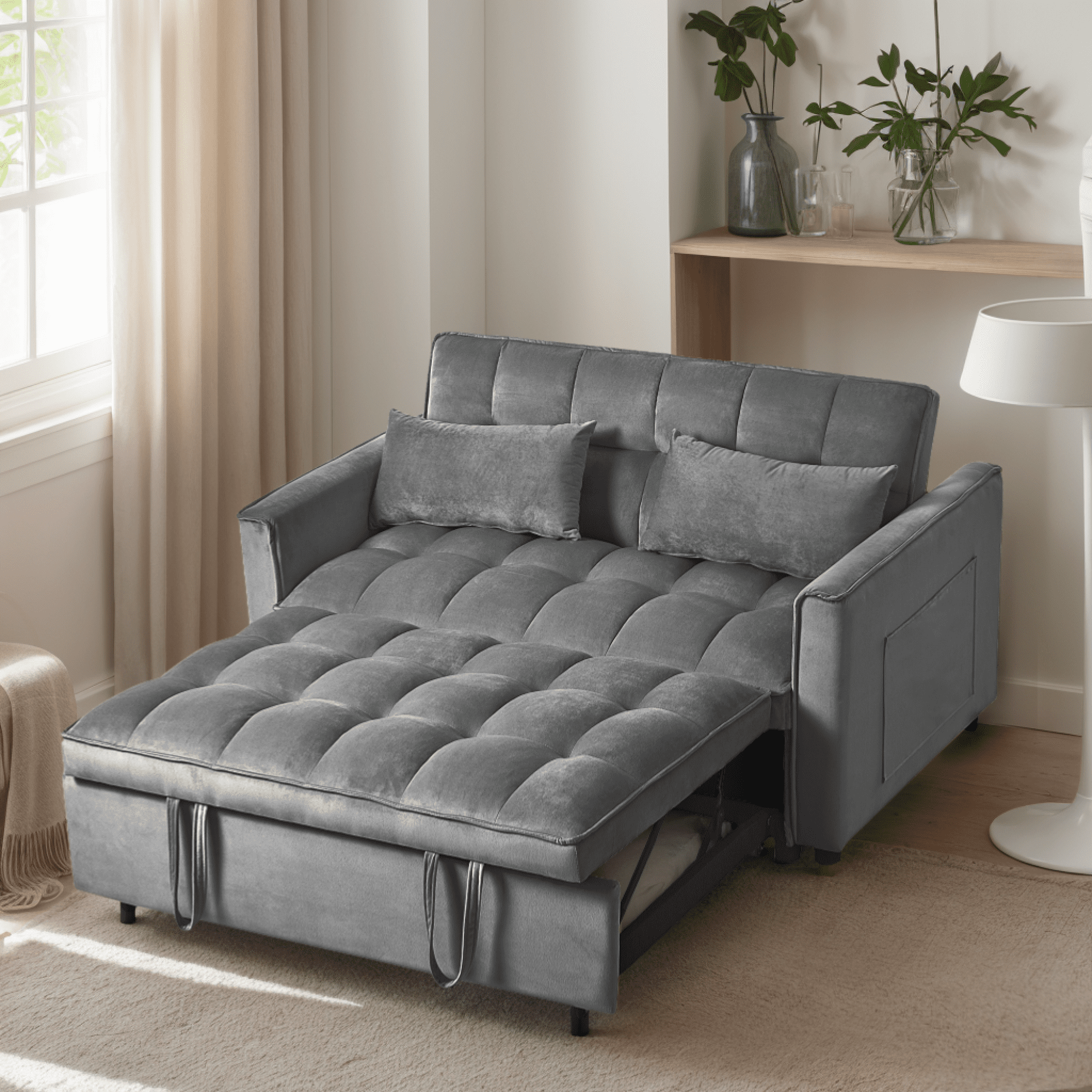 Leumius 3 in 1 Sofa Bed,Convertible Sleeper Sofa with Pull Out Bed,Loveseat Couch with Adjustable Backrest for Living Room,Dark Gray
