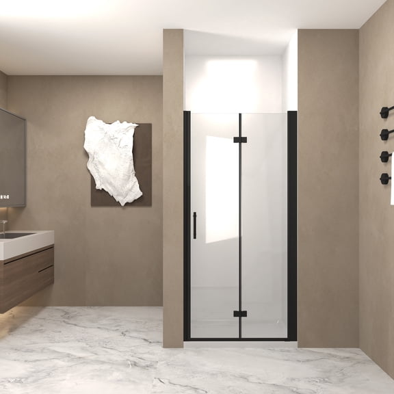 Leumius 30-31" x 72" Bifold Shower Door,Half Frame Shower Door,1/4"(6mm) Tempered Glass with Matte Black Aluminum Frame