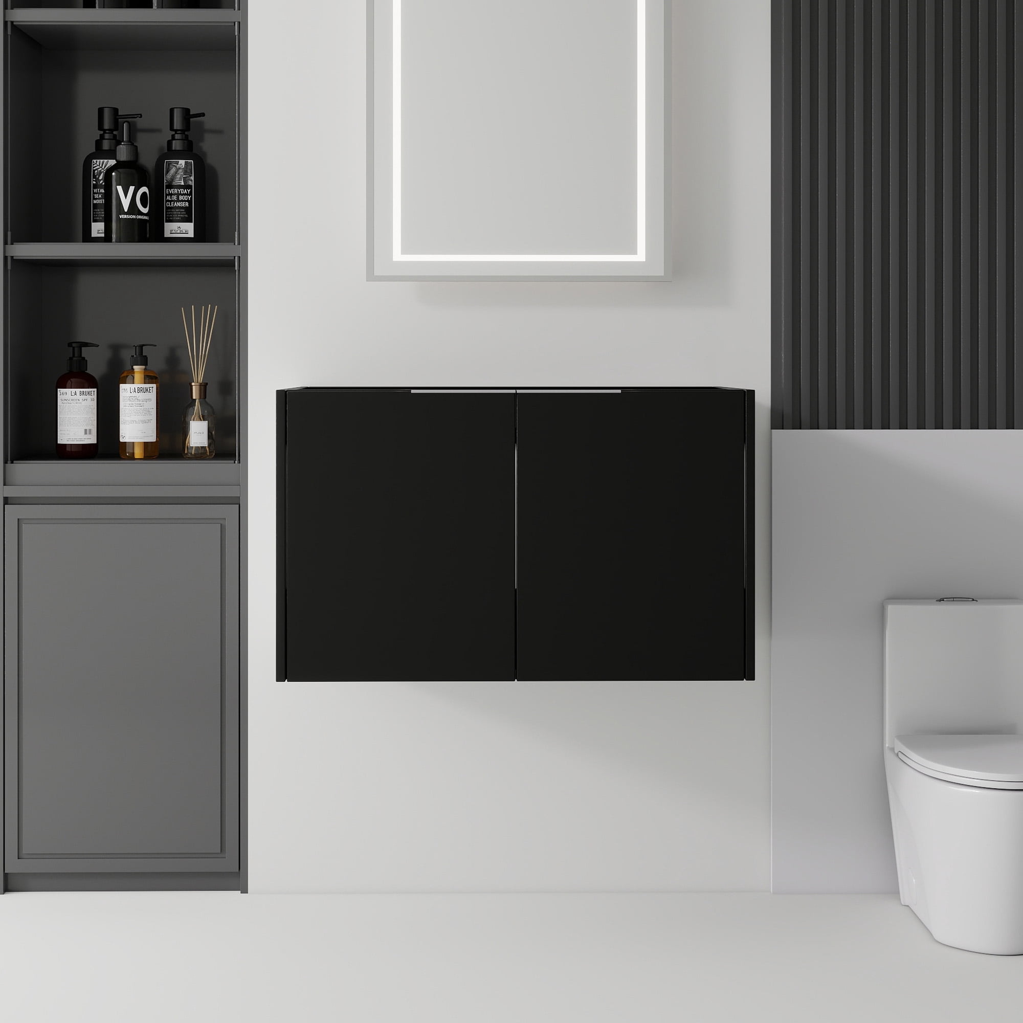 Leumius 30" Floating Bathroom Vanity Cabinet,Soft-Close Double Doors,Wall Mounted Cabinet Set Design Bathroom Vanity for Small Space,Cabinet Only,Black