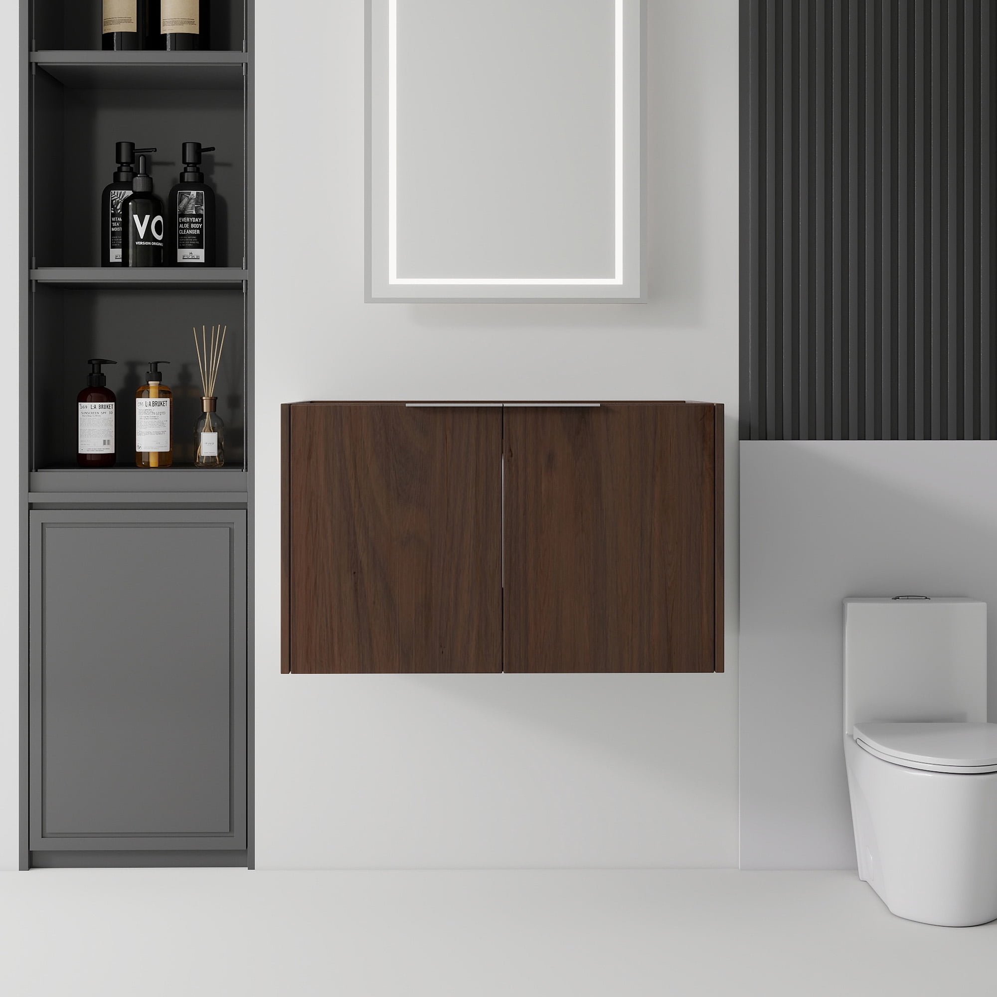 Leumius 30" Floating Bathroom Vanity Cabinet,Soft-Close Double Doors,Wall Mounted Cabinet Set Design Bathroom Vanity for Small Space,Cabinet Only,Brown