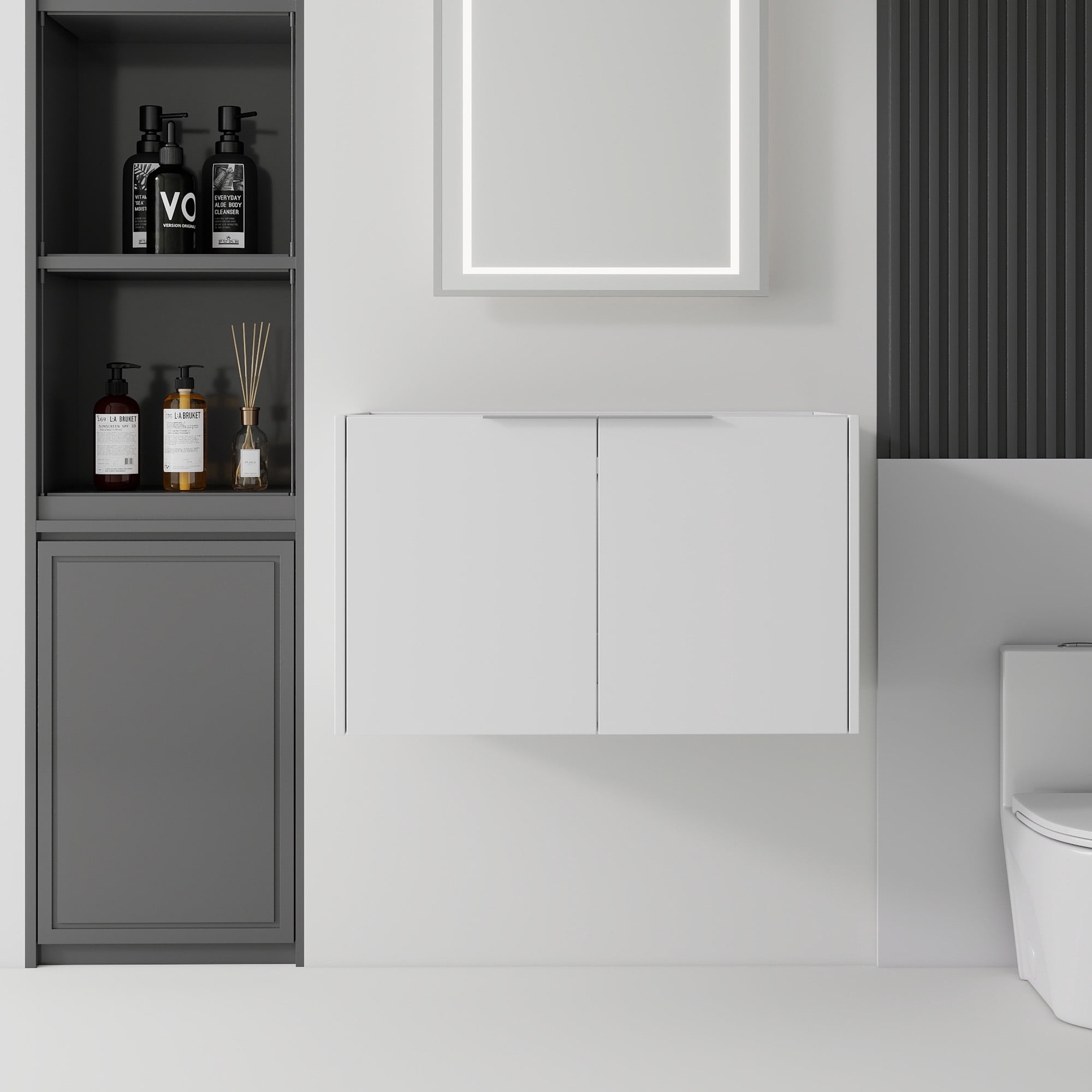 Leumius 30" Floating Bathroom Vanity Cabinet,Soft-Close Double Doors,Wall Mounted Cabinet Set Design Bathroom Vanity for Small Space,Cabinet Only,White