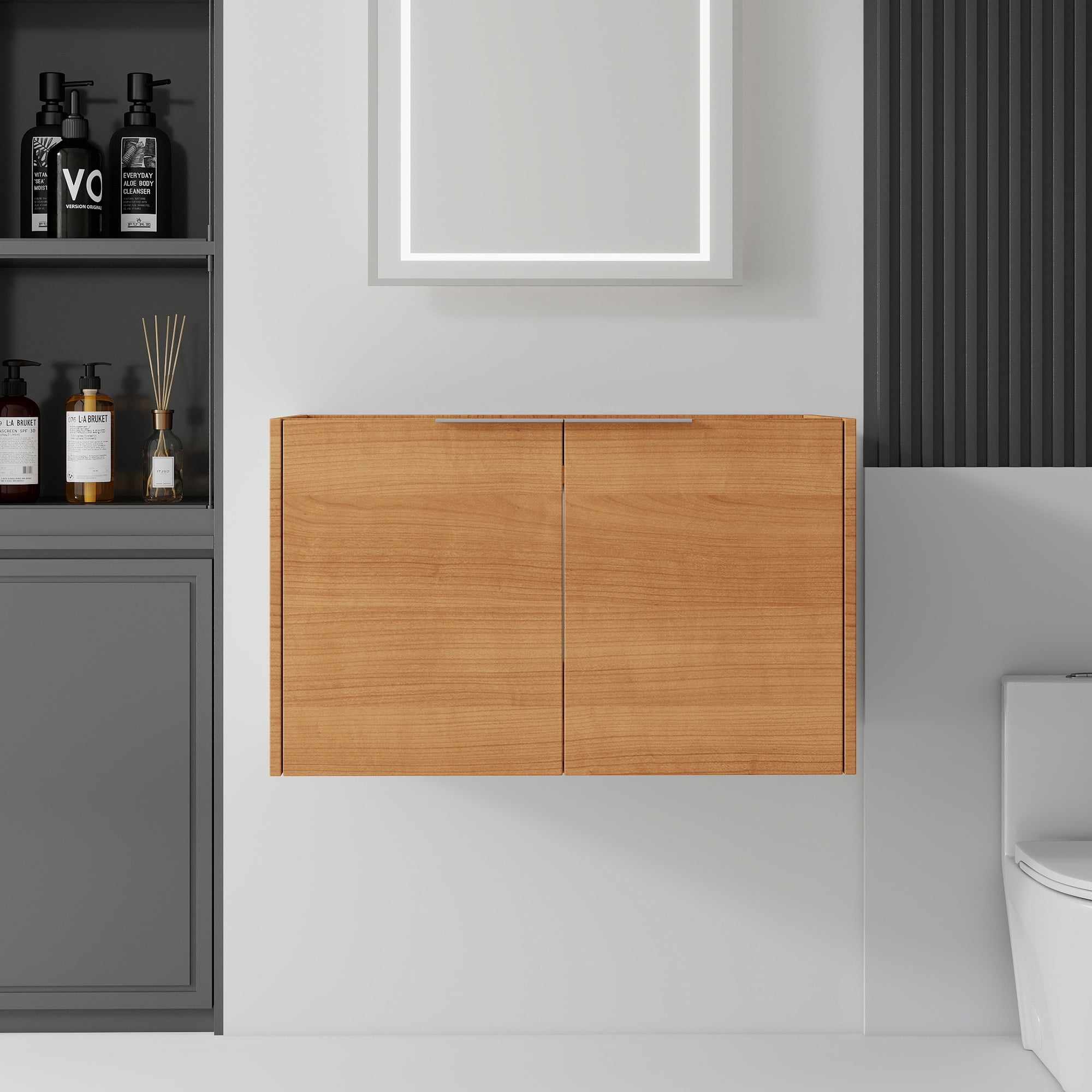 Leumius 30" Floating Bathroom Vanity Cabinet,Soft-Close Double Doors,Wall Mounted Cabinet Set Design Bathroom Vanity for Small Space,Cabinet Only,Oak
