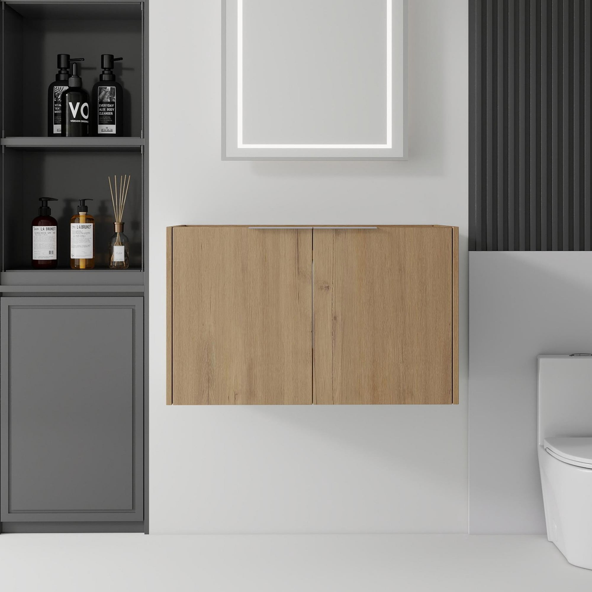 Leumius 30" Floating Bathroom Vanity Cabinet,Soft-Close Double Doors,Wall Mounted Cabinet Set Design Bathroom Vanity for Small Space,Cabinet Only,Oak
