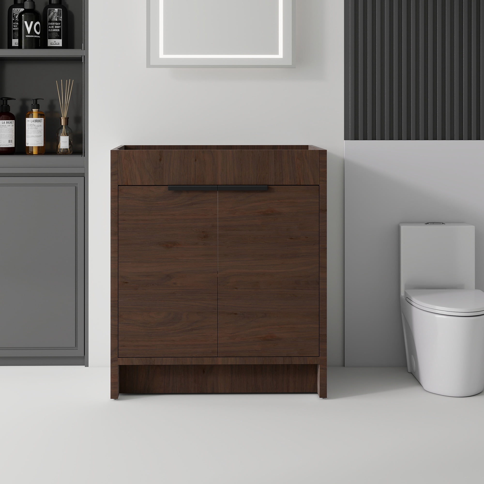 Leumius 30" Freestanding Bathroom Vanity Cabinet with Soft-Close Double Doors,Modern Bathroom Vanity,Spacious Interior Storage,Cabinet Only,Brown