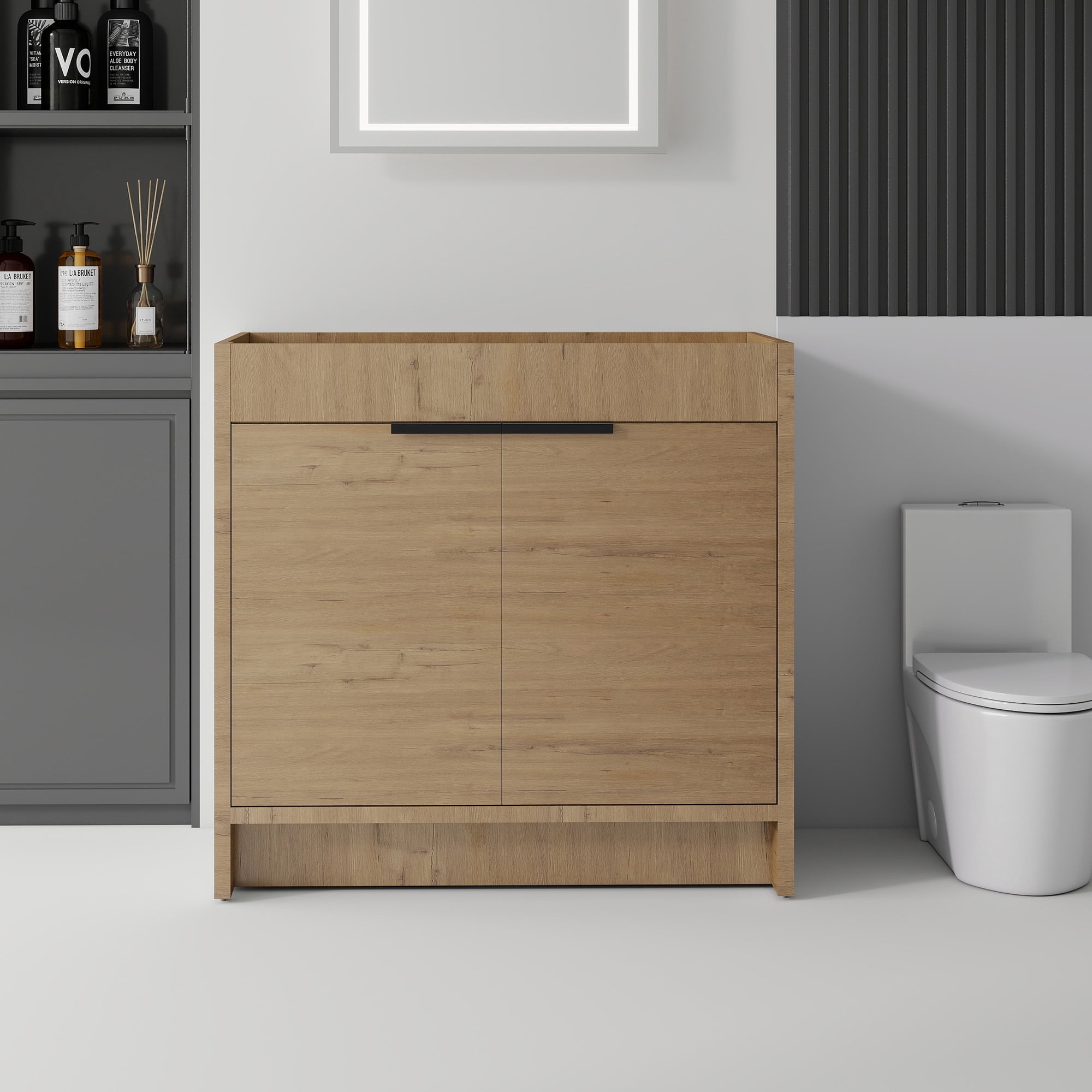 Leumius 30" Freestanding Bathroom Vanity Cabinet with Soft-Close Double Doors,Modern Bathroom Vanity,Spacious Interior Storage,Cabinet Only,Oak