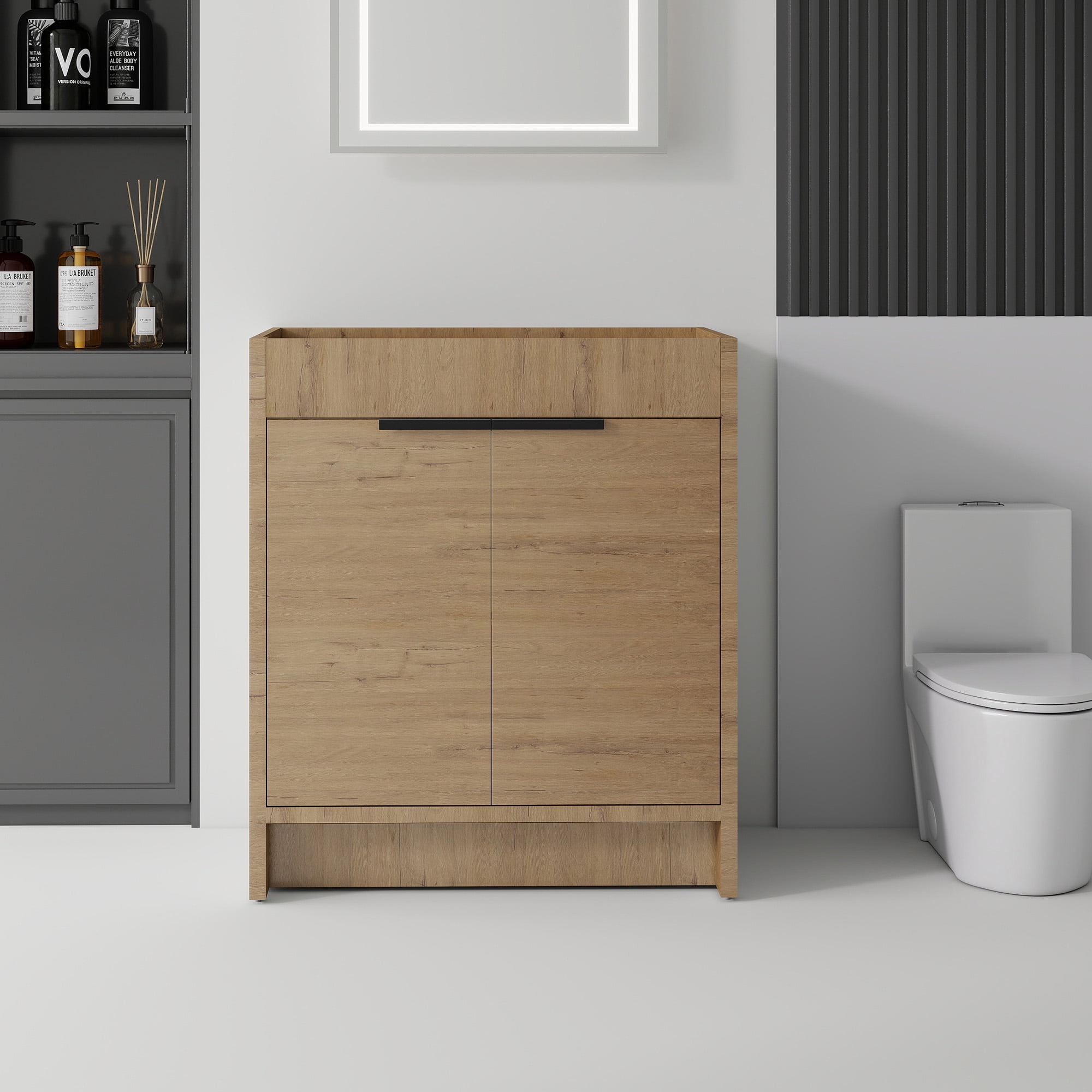 Leumius 30" Freestanding Bathroom Vanity Cabinet with Soft-Close Double Doors,Modern Bathroom Vanity,Spacious Interior Storage,Cabinet Only,Oak