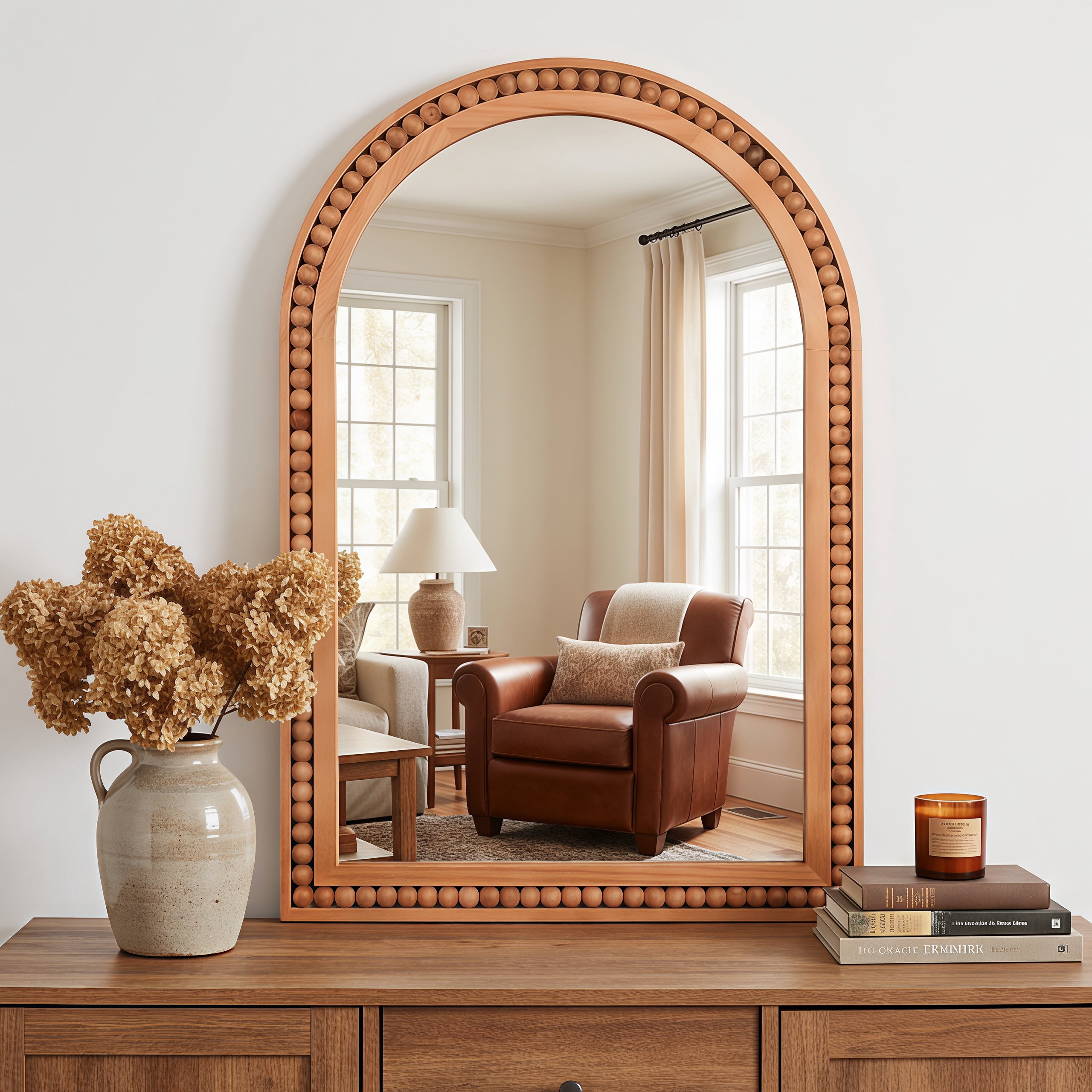 Leumius 30"x 20" Arch Wall Mirror Wall Mirror Rustic Wooden Frame Decorative Mirror for Entryway, Bathroom & Living Room,Brown