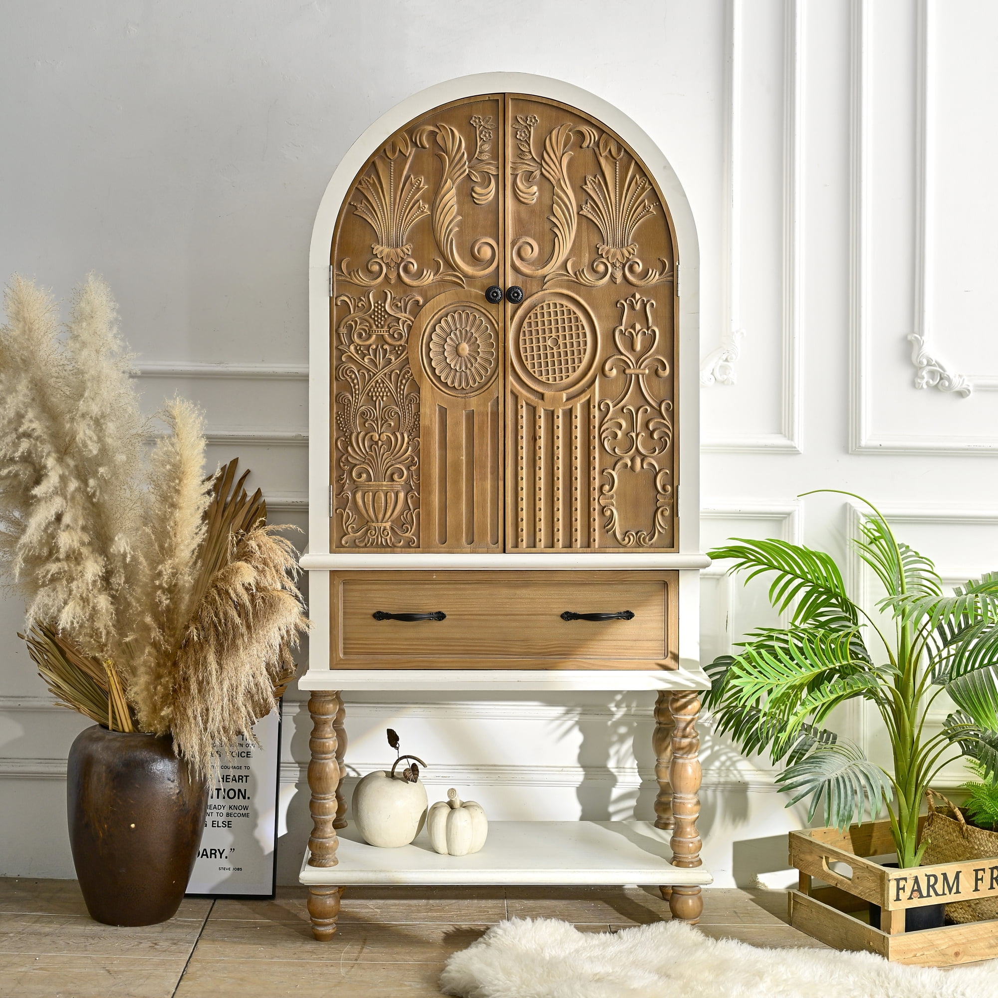 Leumius 31.50" Arched Flower Carved Door Accent Sideboard Cabinet with ...