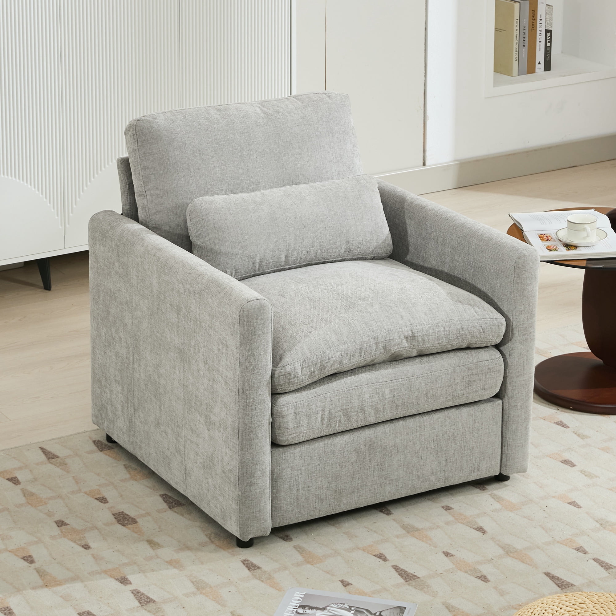 Leumius 31.9" Cozy Upholstered Armchair Oversized Comfy Cloud Sofa Double Cushion Single Sofa Plush Cushion Armchair for Living Room, Bedroom Light Grey