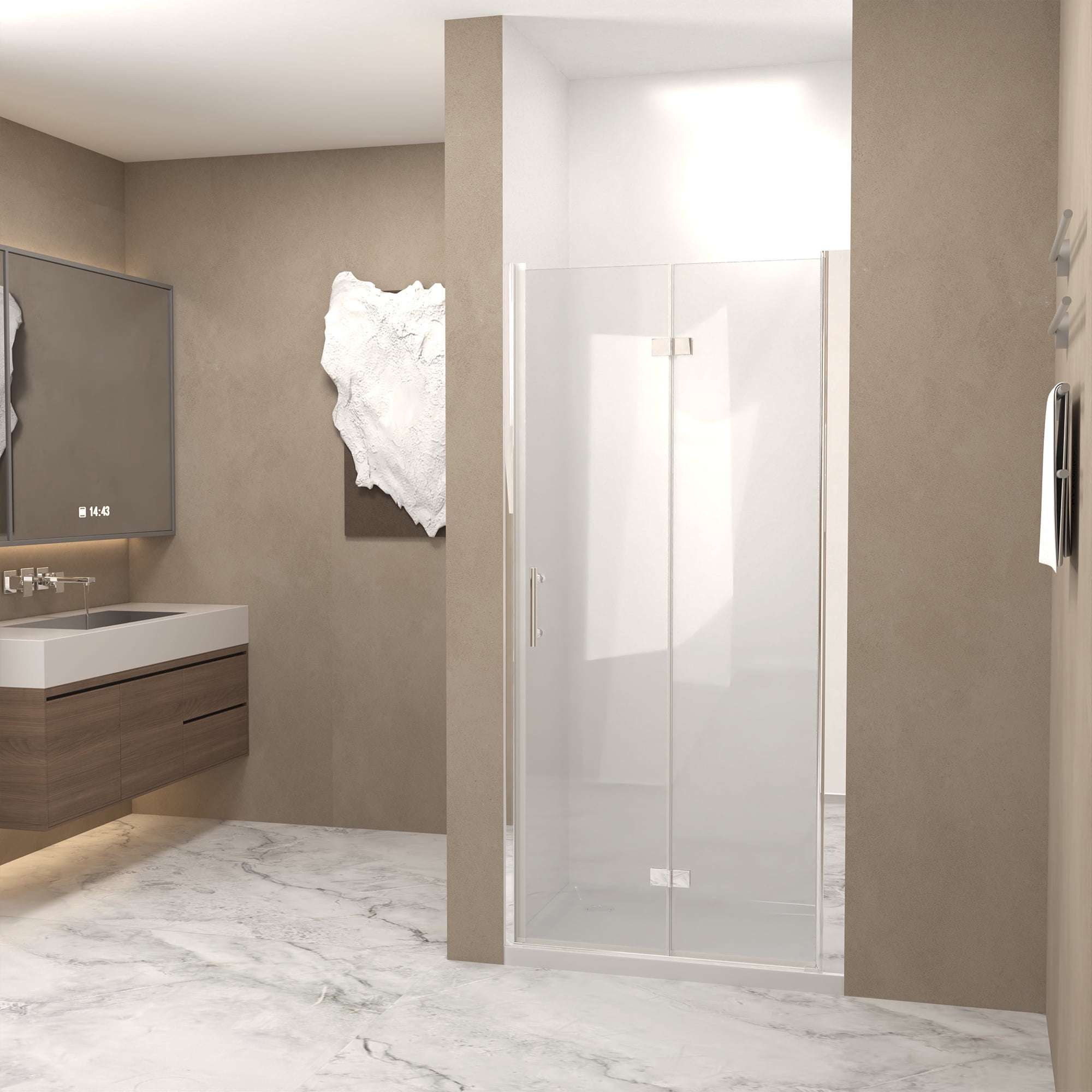 Leumius 32-33" x 72" Bifold Shower Door,Half Frame Shower Door,1/4"(6mm) Tempered Glass with Chrome Aluminum Frame