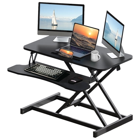 Leumius 32" Desk Converter,Home Office Height Adjustable Standing Desk Converter,Dual Monitor and Laptop Workstation with Wide Keyboard Tray,