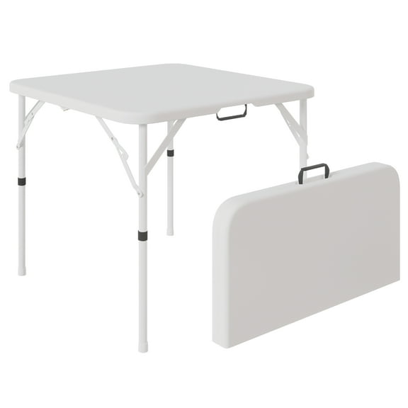 Leumius 34" Square Folding Table,Fold-in-Half Plastic Card Table,Picnic Party Event Dining Camp Table for Indoor Outdoor,White