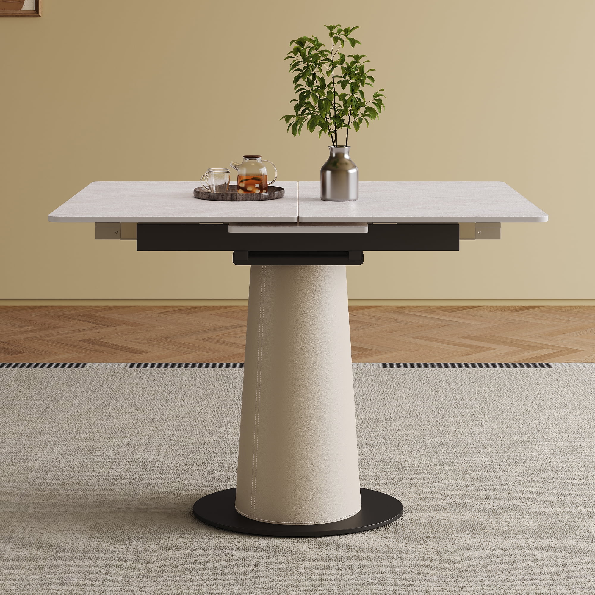 Leumius 35.4"-47.2" Extendable Dining Table for 2-6,Modern Square Expandable Table,Dual-Purpose Space Saving Kitchen Table for Small Apartments,