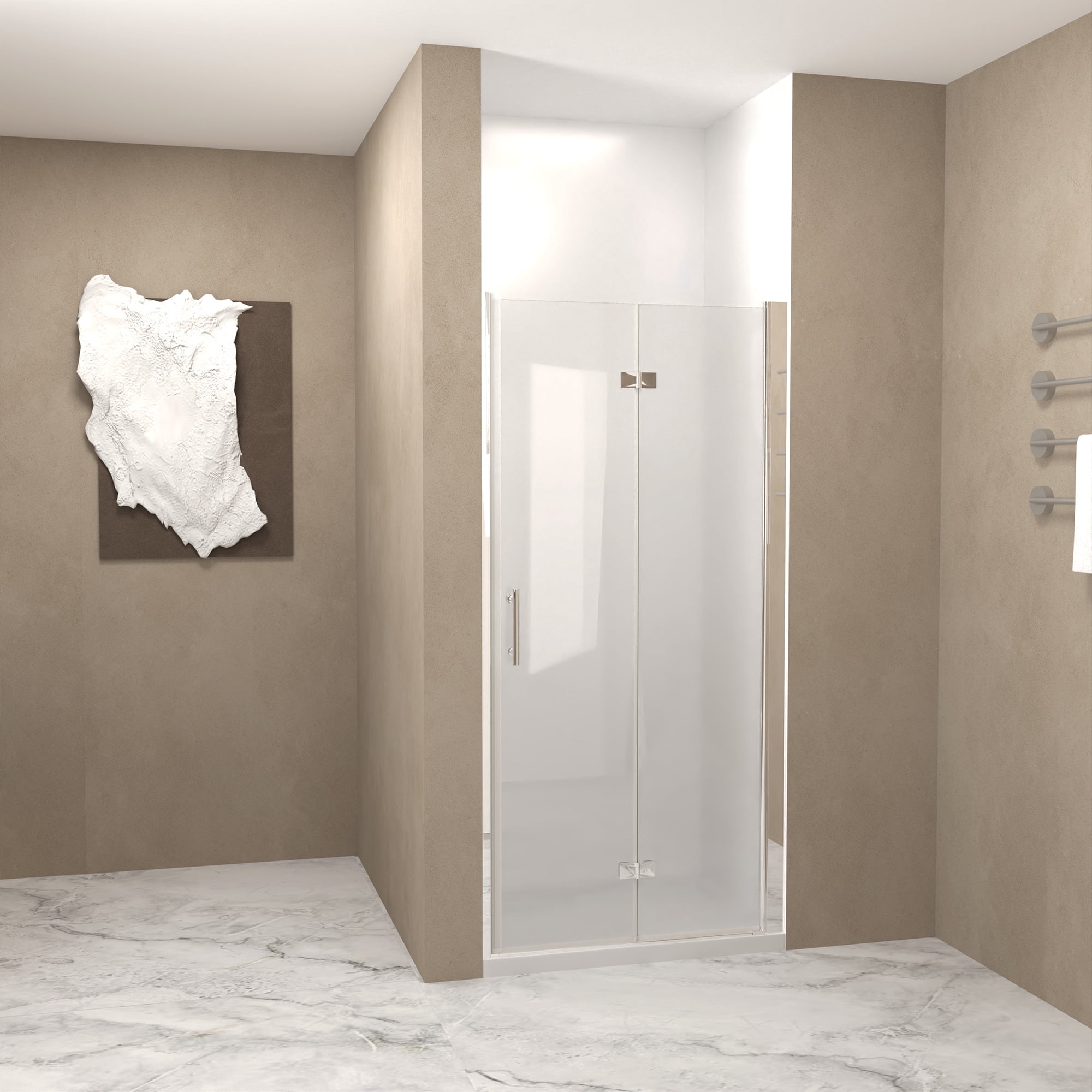 Leumius 36-37" x 72" Bifold Shower Door,Half Frame Shower Door,1/4"(6mm) Tempered Glass with Chrome Aluminum Frame