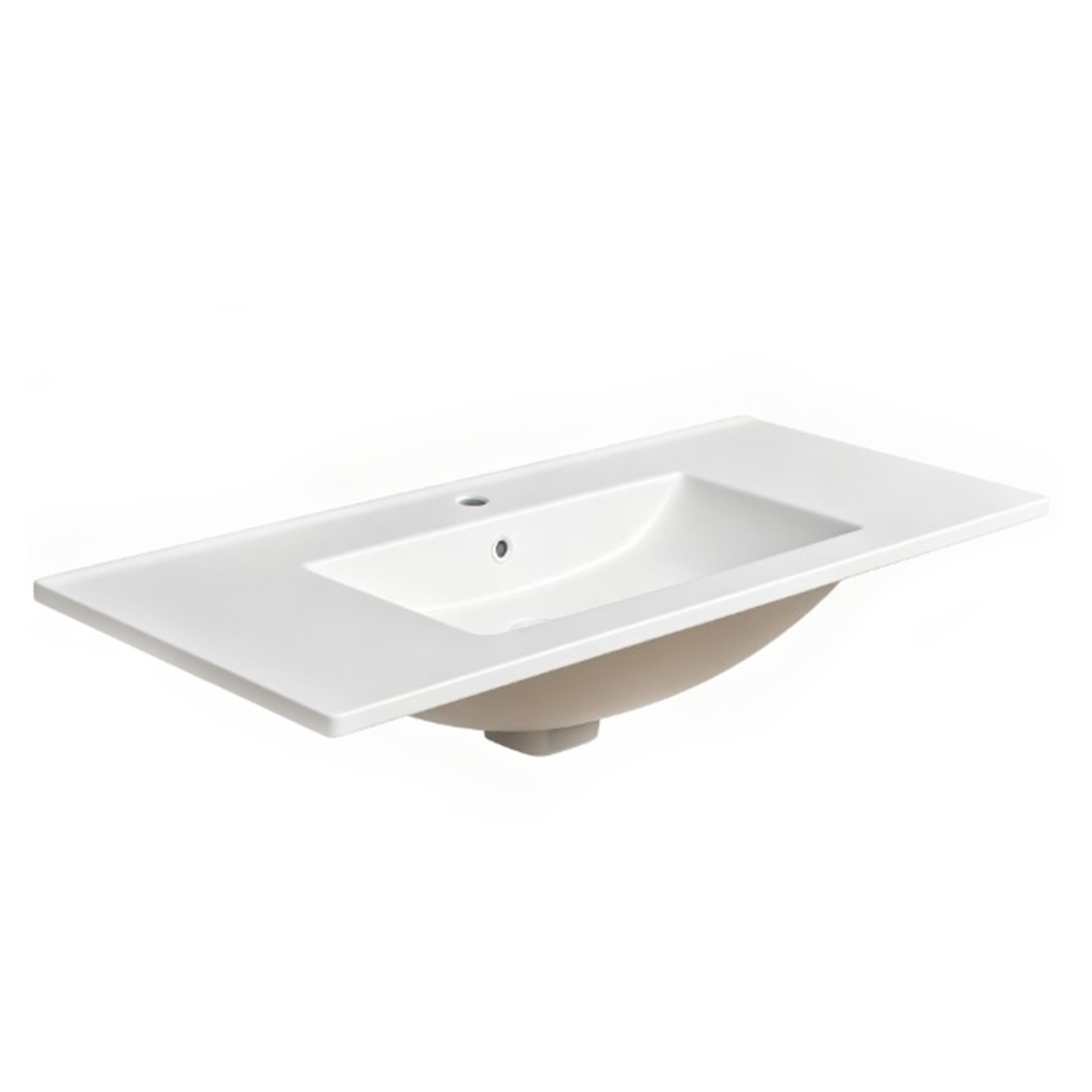 Leumius 36" Ceramic Basin Sink,Ultra-Thin 0.8" Rim,Single Faucet Hole,Wall-Mount or Vanity Compatible,White