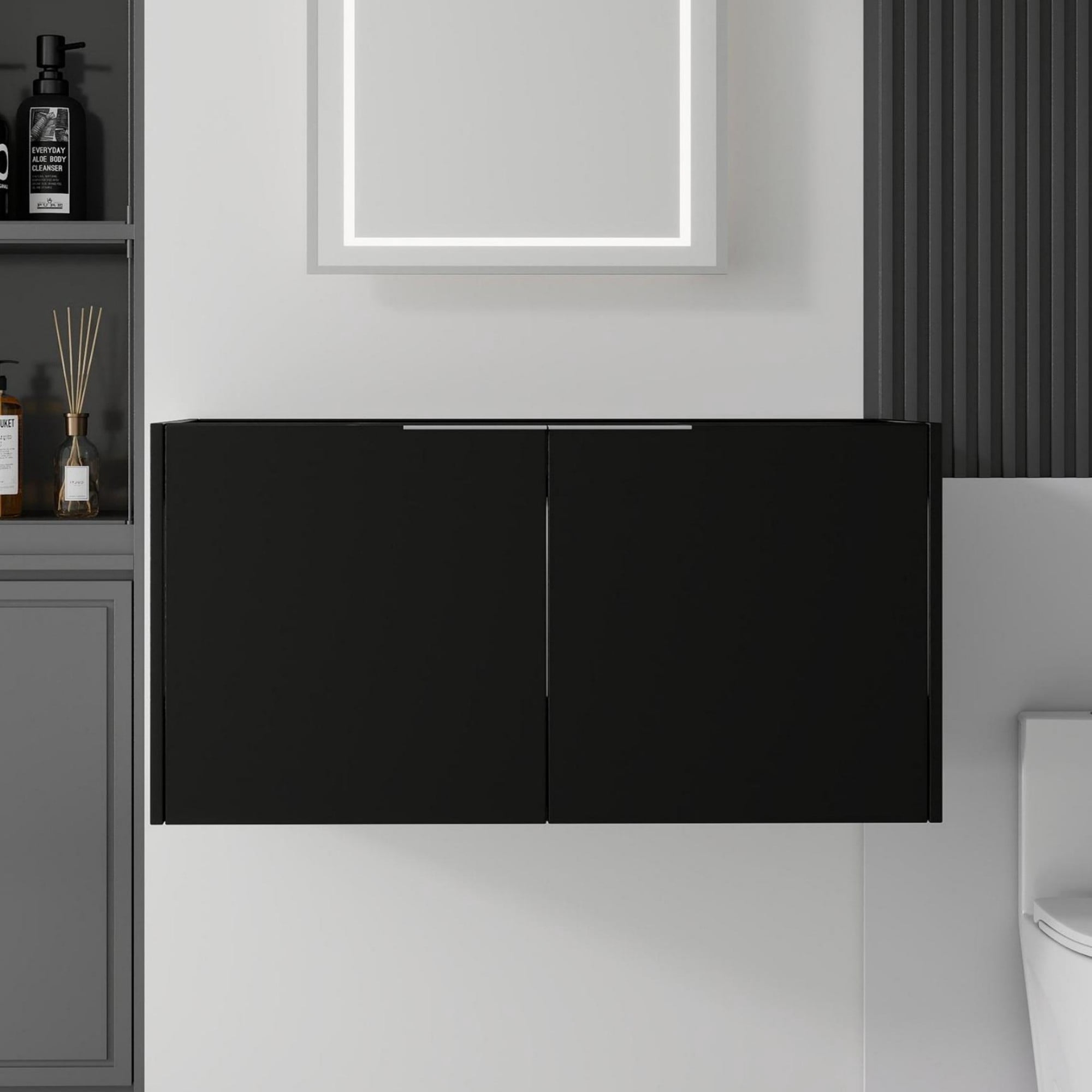 Leumius 36" Floating Bathroom Vanity Cabinet,Soft-Close Double Doors,Wall Mounted Cabinet Set Bathroom Vanity for Small Space,Cabinet Only,Black
