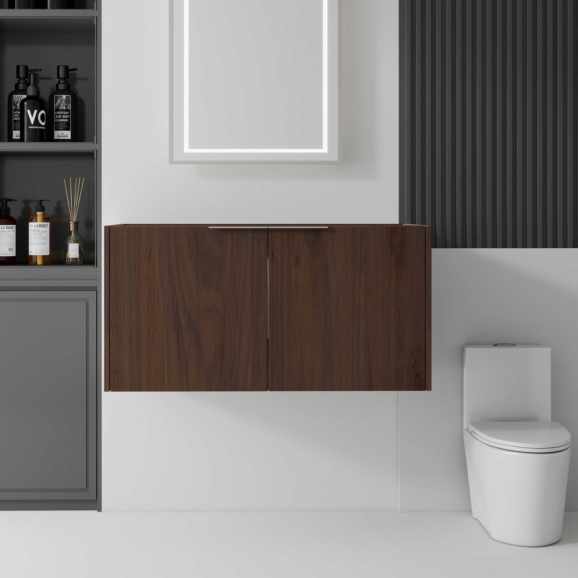 Leumius 36" Floating Bathroom Vanity Cabinet,Soft-Close Double Doors,Wall Mounted Cabinet Set Bathroom Vanity for Small Space,Cabinet Only,Brown