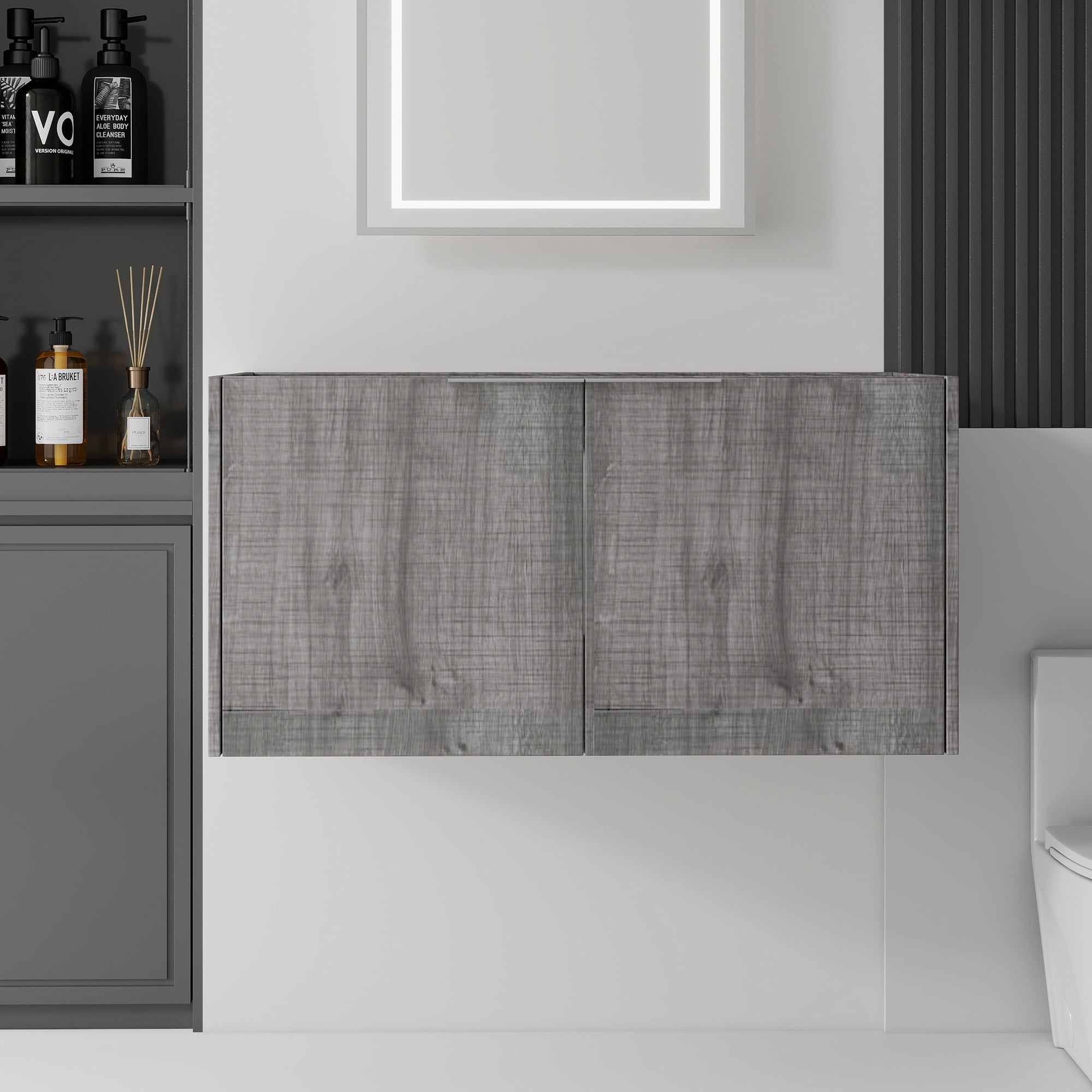 Leumius 36" Floating Bathroom Vanity Cabinet,Soft-Close Double Doors,Wall Mounted Cabinet Set Bathroom Vanity for Small Space,Cabinet Only,Grey