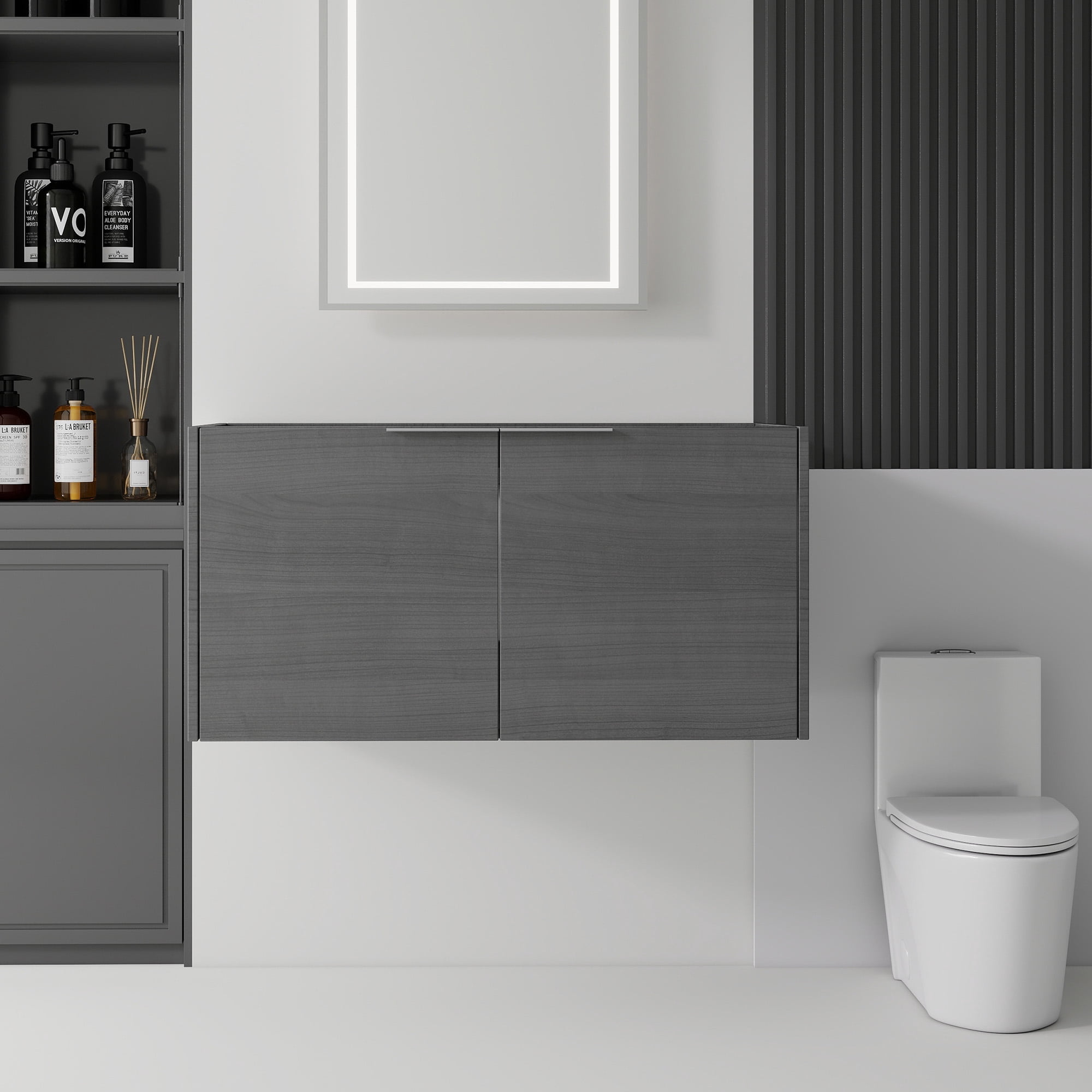 Leumius 36" Floating Bathroom Vanity Cabinet,Soft-Close Double Doors,Wall Mounted Cabinet Set Bathroom Vanity for Small Space,Cabinet Only,Grey