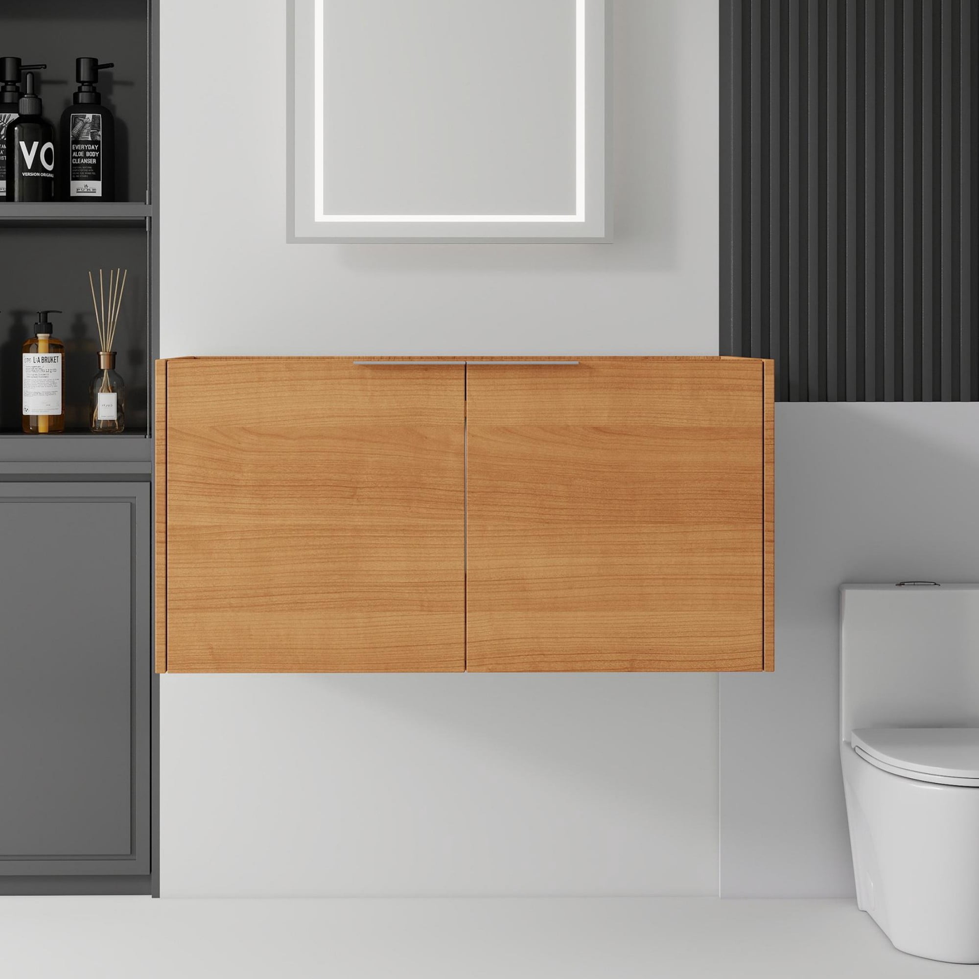 Leumius 36" Floating Bathroom Vanity Cabinet,Soft-Close Double Doors,Wall Mounted Cabinet Set Bathroom Vanity for Small Space,Cabinet Only,Oak
