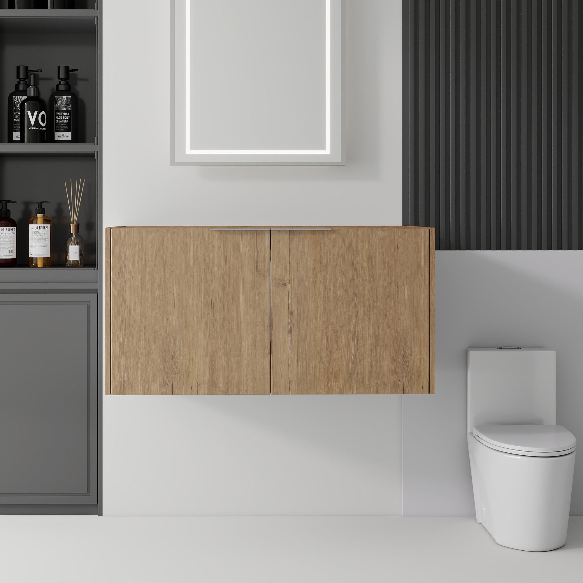 Leumius 36" Floating Bathroom Vanity Cabinet,Soft-Close Double Doors,Wall Mounted Cabinet Set Bathroom Vanity for Small Space,Cabinet Only,Oak