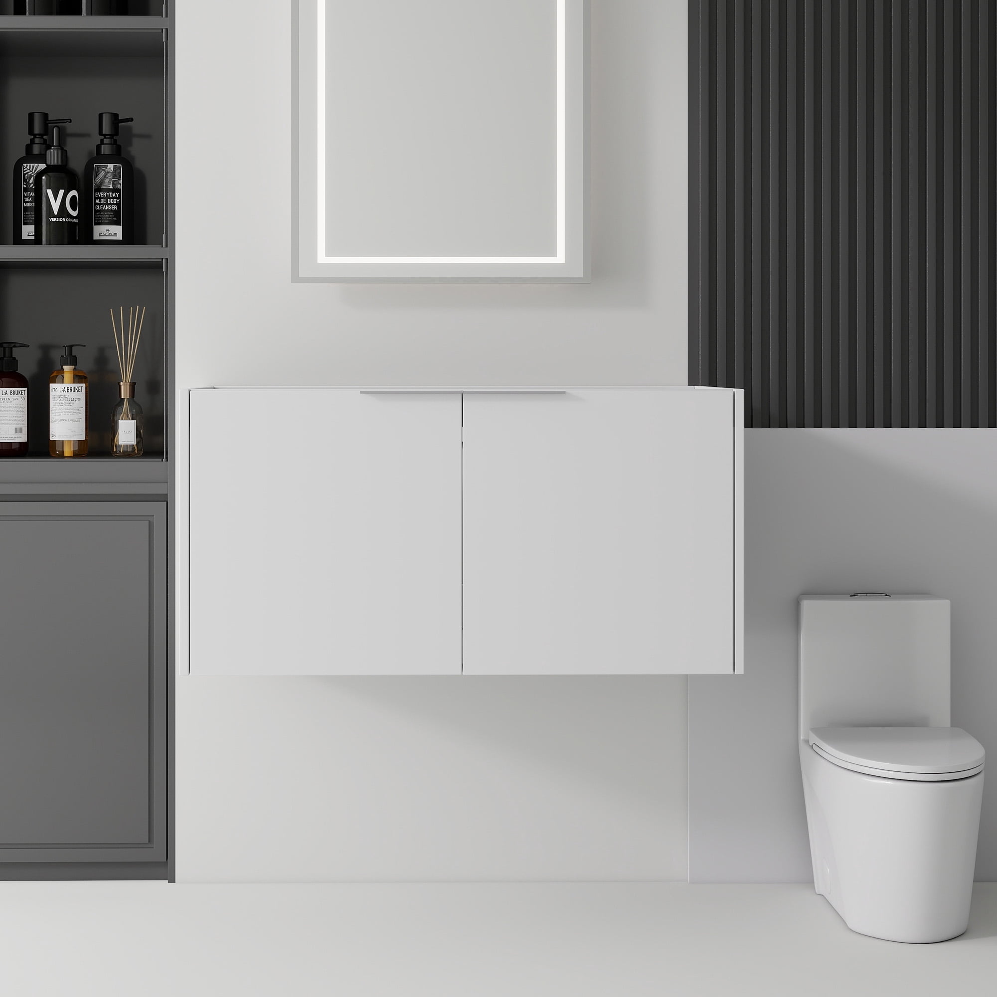 Leumius 36" Floating Bathroom Vanity Cabinet,Soft-Close Double Doors,Wall Mounted Cabinet Set Bathroom Vanity for Small Space,Cabinet Only,White