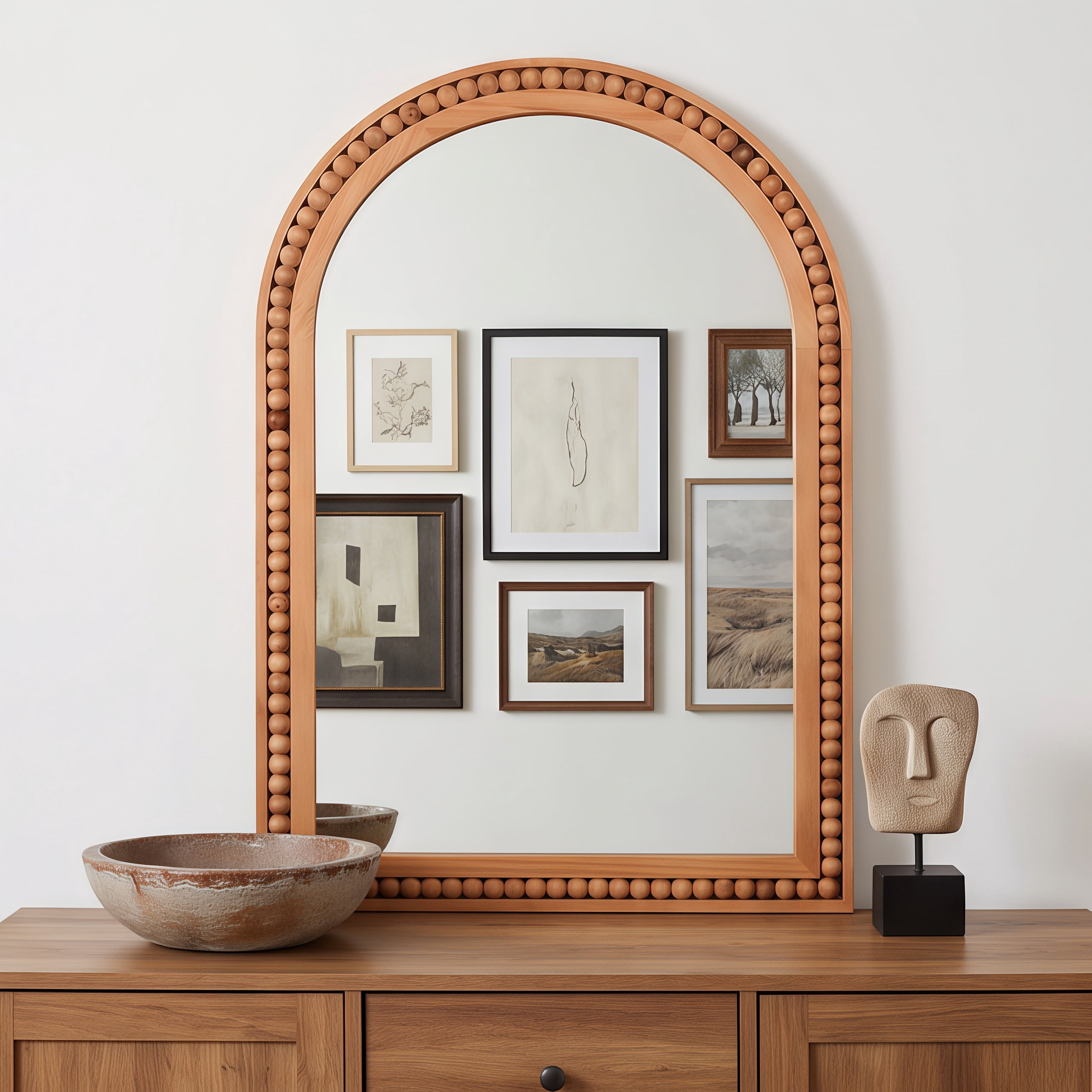 Leumius 36"x 24" Arched Bathroom Mirror Wall Mirror with Wooden Frame,Rustic Farmhouse Decor Mirror for Entryway, Bathroom & Living Room,Brown