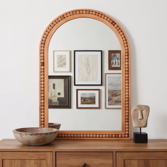 Leumius 36"x 24" Arched Bathroom Mirror Wall Mirror with Wooden Frame,Rustic Farmhouse Decor Mirror for Entryway, Bathroom & Living Room,Brown