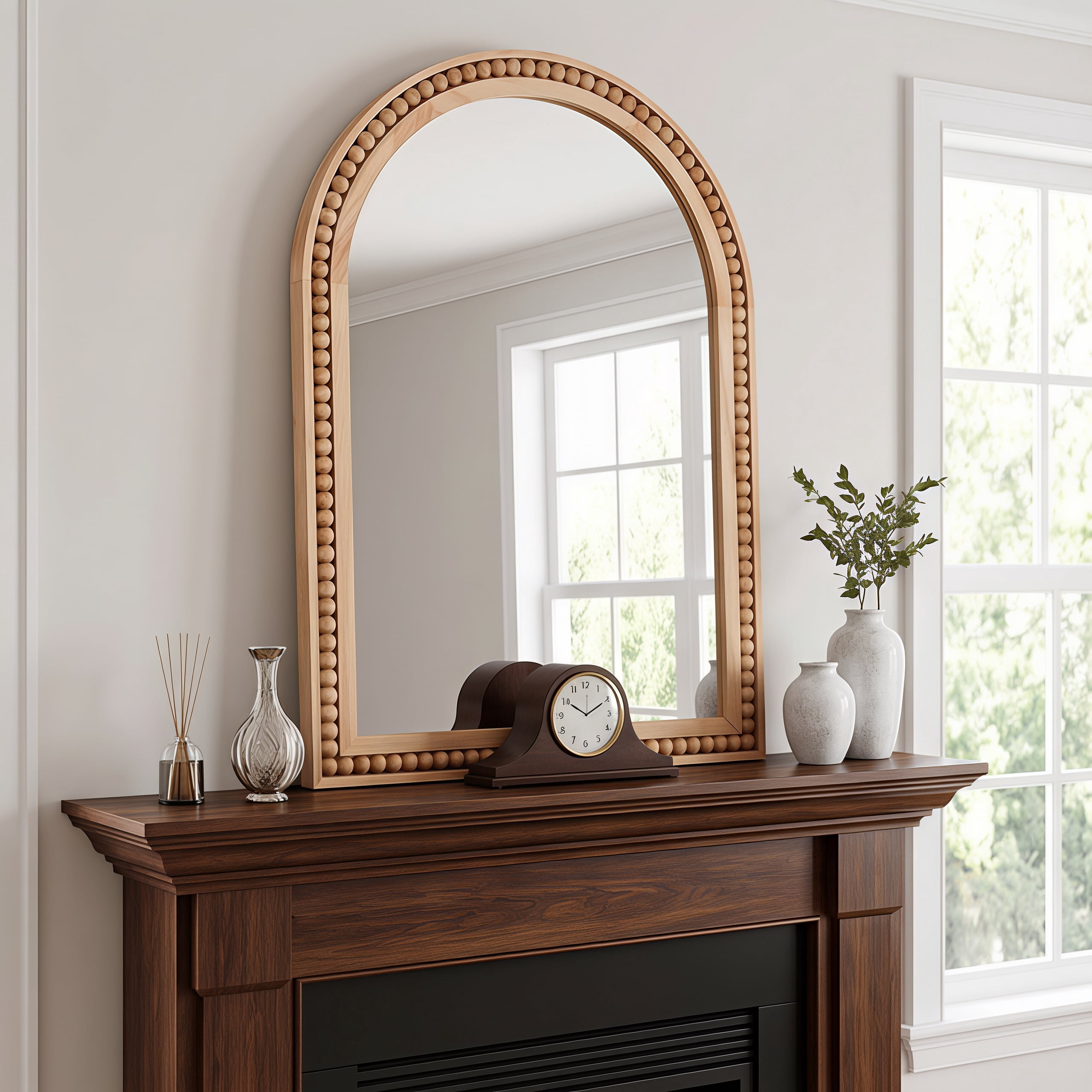 Leumius 36"x 24" Arched Bathroom Mirror Wall Mirror with Wooden Frame,Rustic Farmhouse Decor Mirror for Entryway, Bathroom & Living Room,Natural