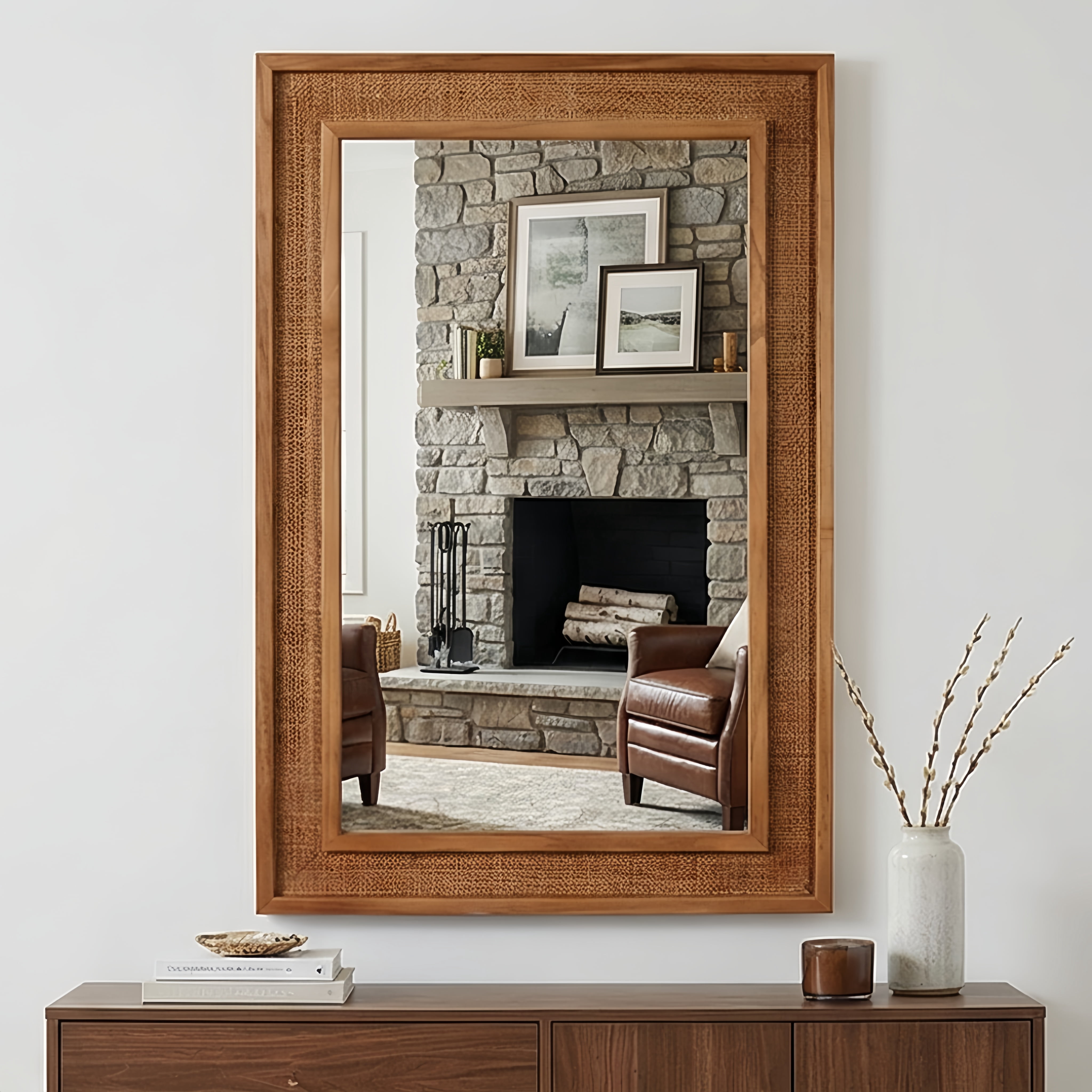Leumius 36"x 24"Rectangular Bathroom Mirror Wall Mirror Wooden Frame Decorative Mirror for Farmhouse,Bathroom,Home Decor,Brown